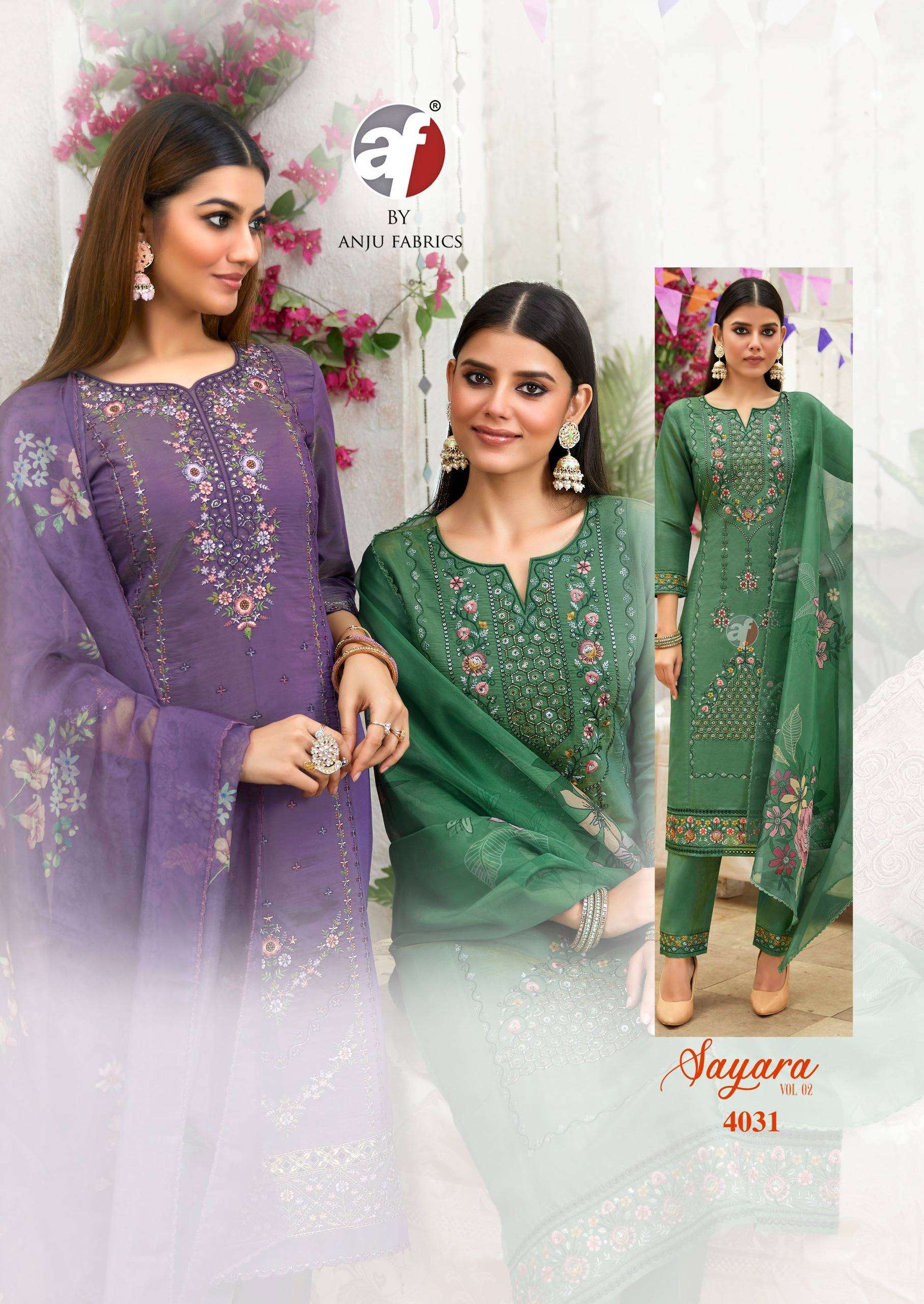 SAYARA VOL-2 BY ANJU FABRICS IN PREMIUM SHIMMER COTTON MAL INNER WITH PURE ORGANZA DUPATTA
