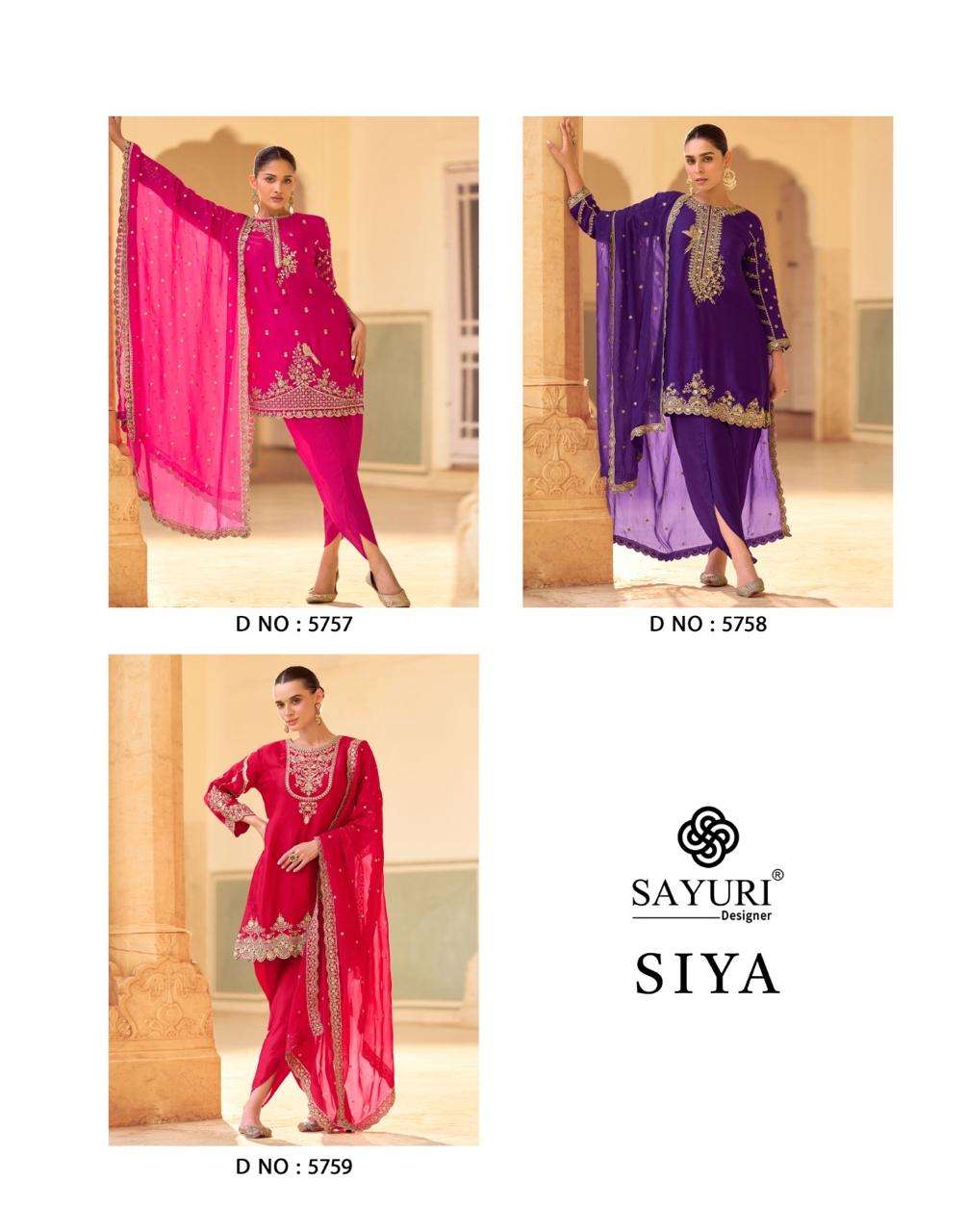 SIYA BY SAYURI DESIGNER IN HEAVY SOFT CREP SILK EMBROIDERES TOP WITH DHOTI AND ORGANZA DUPATTA