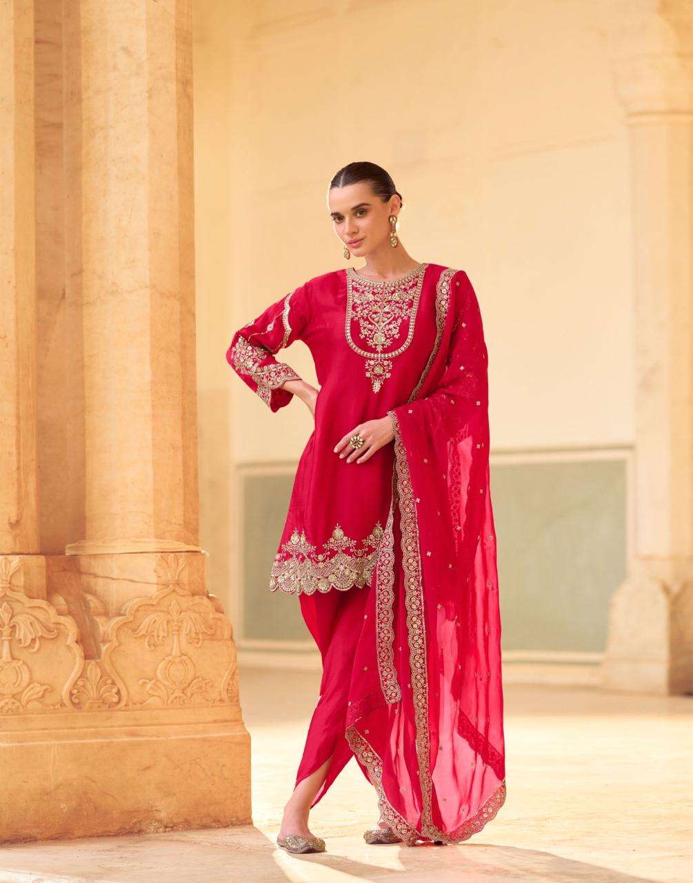 SIYA BY SAYURI DESIGNER IN HEAVY SOFT CREP SILK EMBROIDERES TOP WITH DHOTI AND ORGANZA DUPATTA