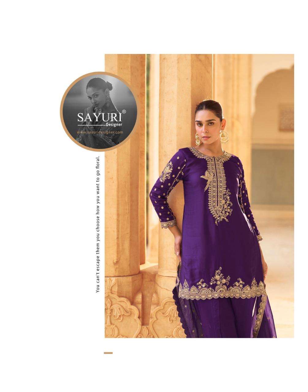 SIYA BY SAYURI DESIGNER IN HEAVY SOFT CREP SILK EMBROIDERES TOP WITH DHOTI AND ORGANZA DUPATTA