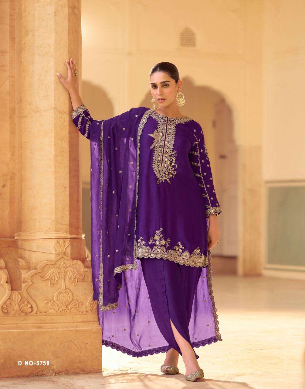 SIYA BY SAYURI DESIGNER IN HEAVY SOFT CREP SILK EMBROIDERES TOP WITH DHOTI AND ORGANZA DUPATTA