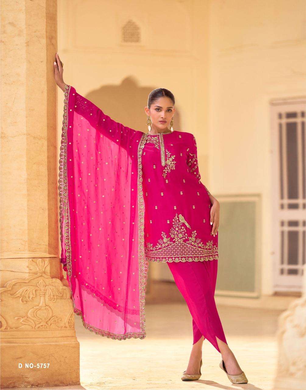 SIYA BY SAYURI DESIGNER IN HEAVY SOFT CREP SILK EMBROIDERES TOP WITH DHOTI AND ORGANZA DUPATTA