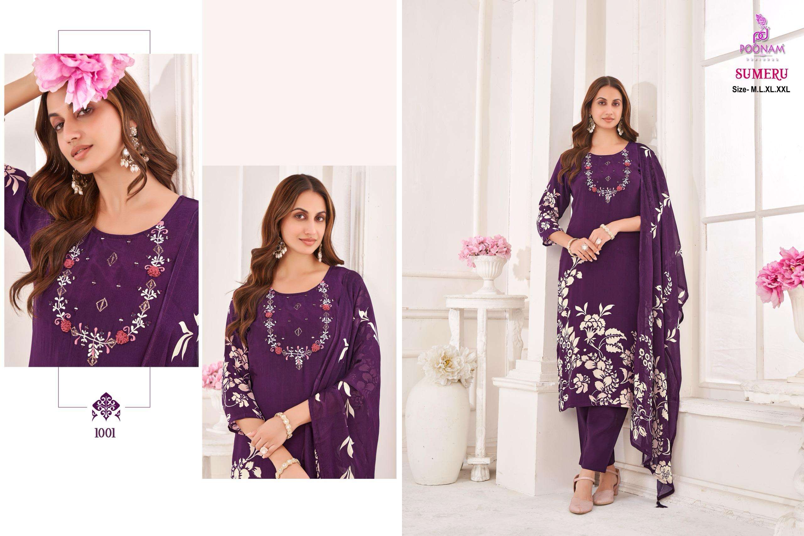 SUMERU BY POONAM DESIGNER IN PURE NATURAL CREPE FABRIC WITH DESIGNER PRINT