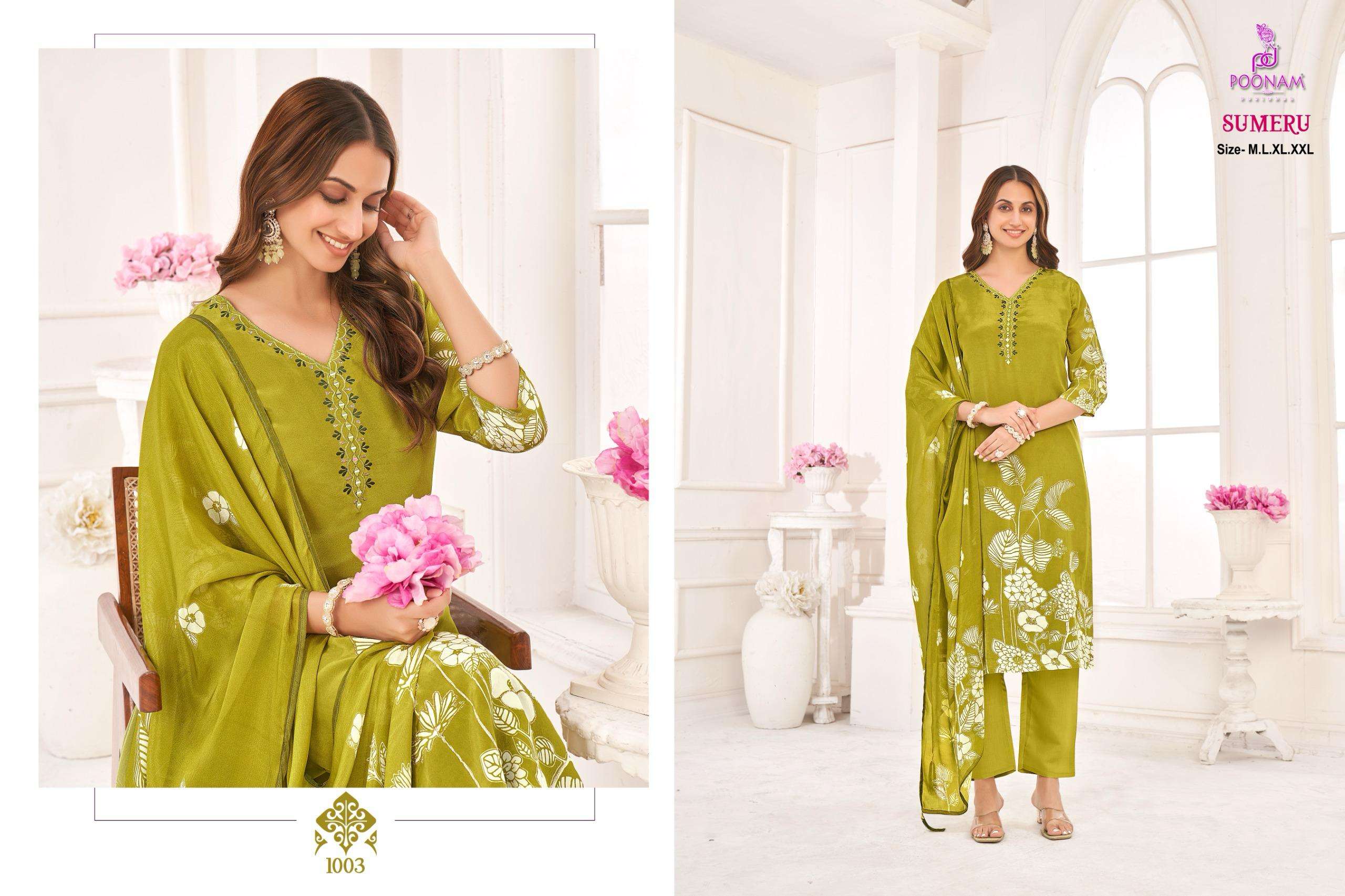 SUMERU BY POONAM DESIGNER IN PURE NATURAL CREPE FABRIC WITH DESIGNER PRINT