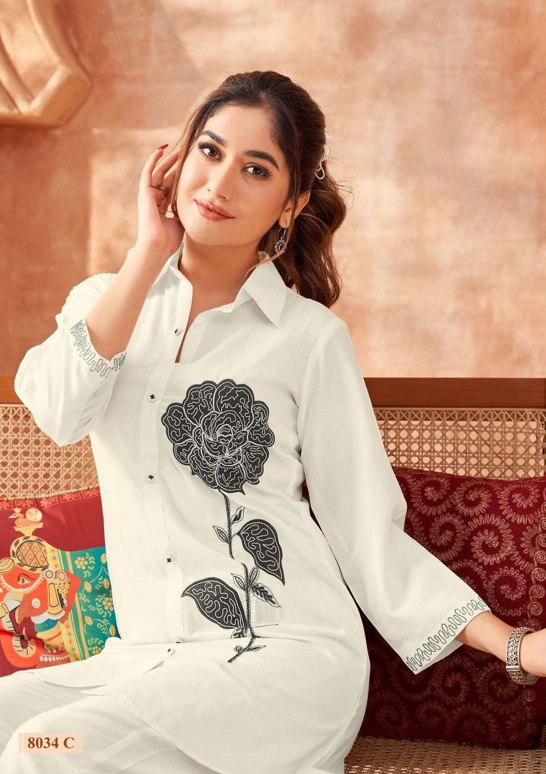 SUMMER SEASON CO-SETS BY FOUR ROSES CHINNON SOLID WITH EMBROIDERY