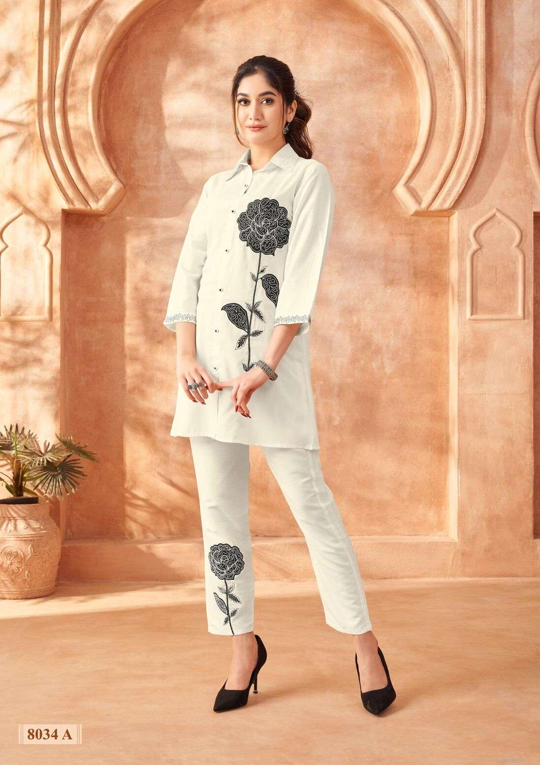 SUMMER SEASON CO-SETS BY FOUR ROSES CHINNON SOLID WITH EMBROIDERY