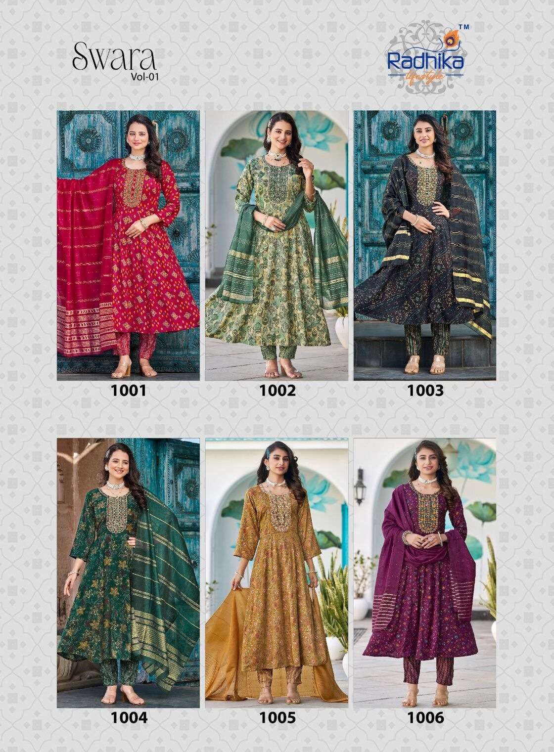 SWARA VOL-1 BY RADHIKA LIFE STYLE IN REYON TWO TONE FOIL PRINT WITH WORK 