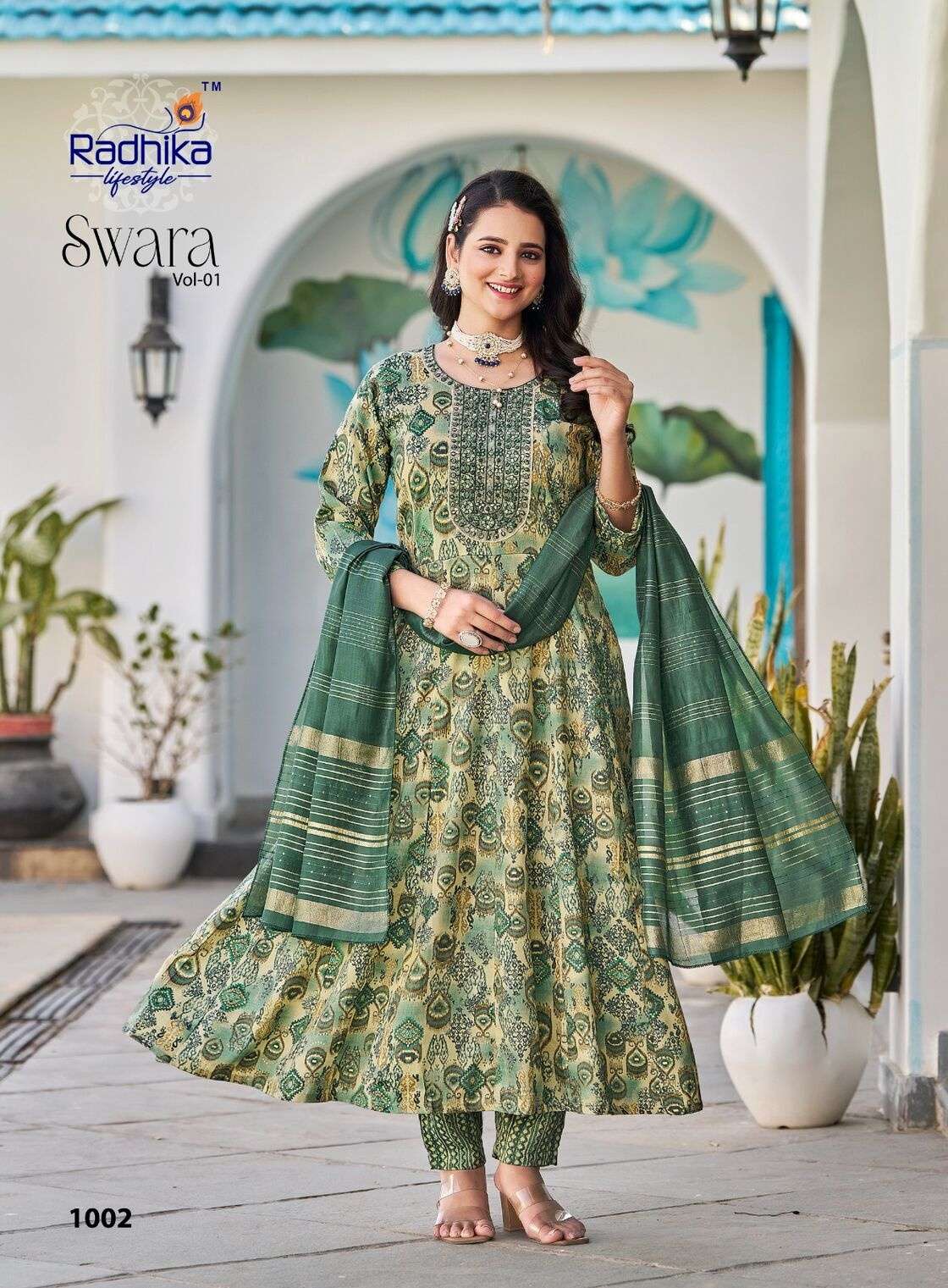 SWARA VOL-1 BY RADHIKA LIFE STYLE IN REYON TWO TONE FOIL PRINT WITH WORK 
