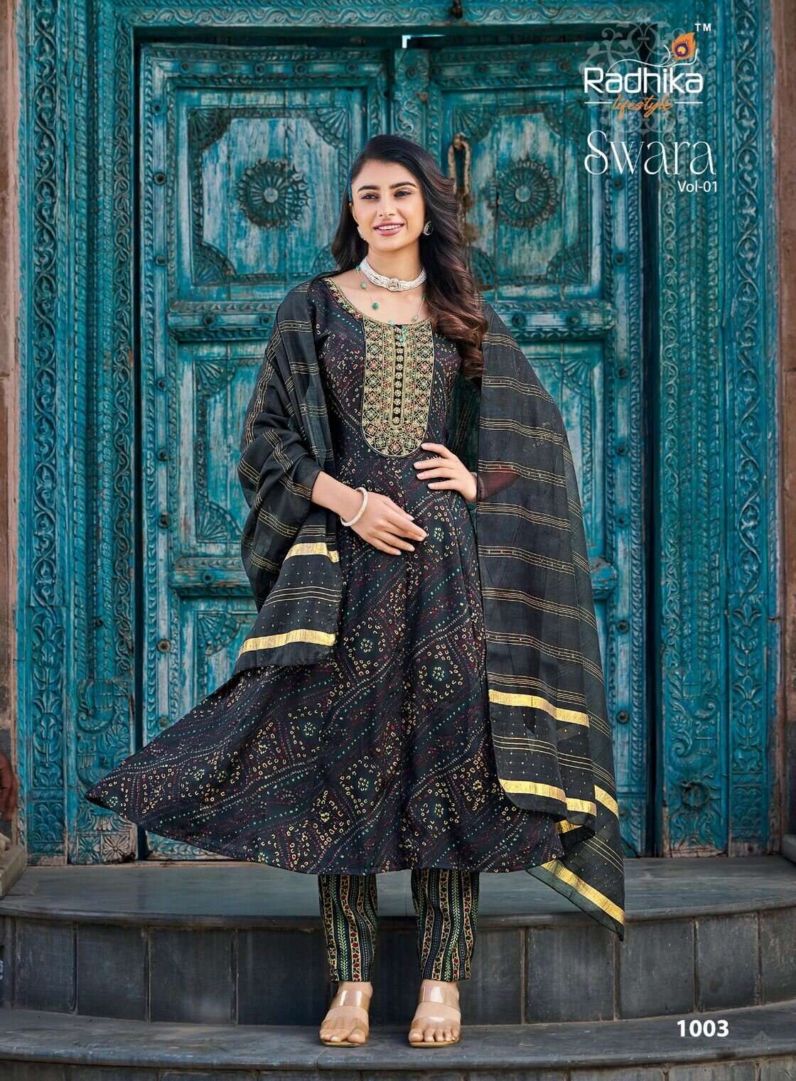 SWARA VOL-1 BY RADHIKA LIFE STYLE IN REYON TWO TONE FOIL PRINT WITH WORK 