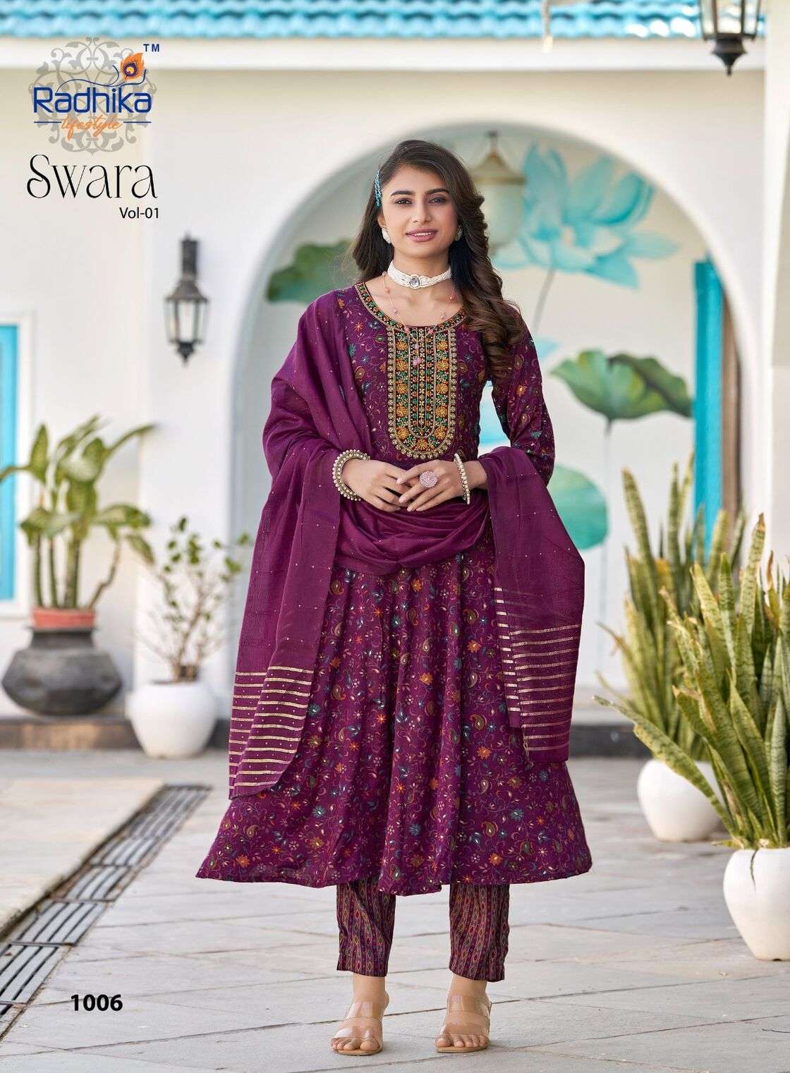 SWARA VOL-1 BY RADHIKA LIFE STYLE IN REYON TWO TONE FOIL PRINT WITH WORK 
