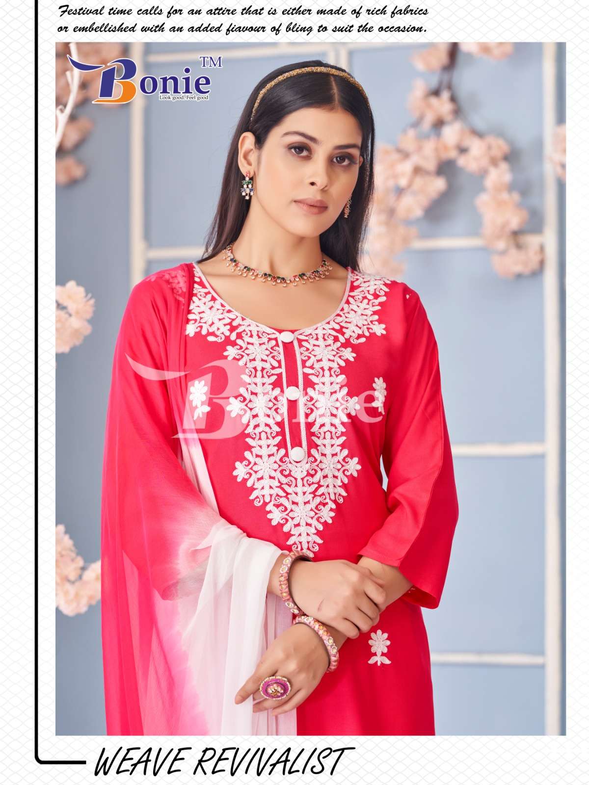 VAMIKA VOL-1 BY BONIE IN RAYON FABRIC WITH EMBROIDERY WORK IN TOP AND BOTTOM