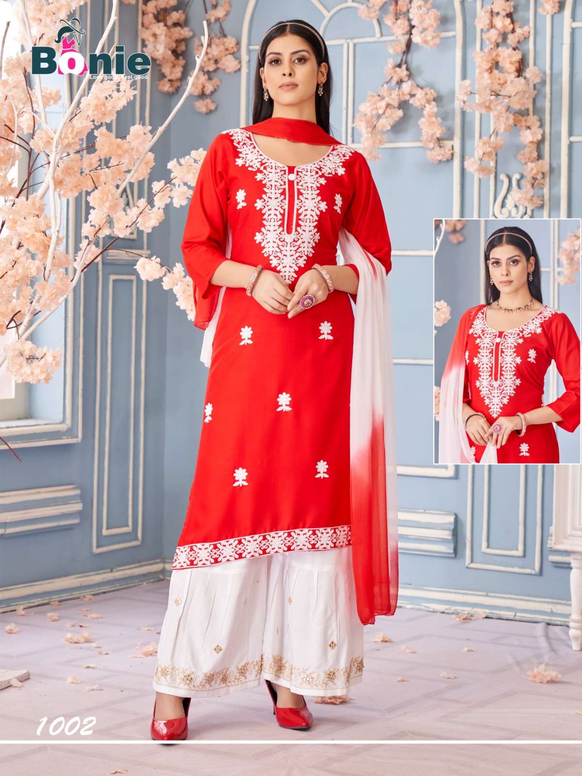 VAMIKA VOL-1 BY BONIE IN RAYON FABRIC WITH EMBROIDERY WORK IN TOP AND BOTTOM