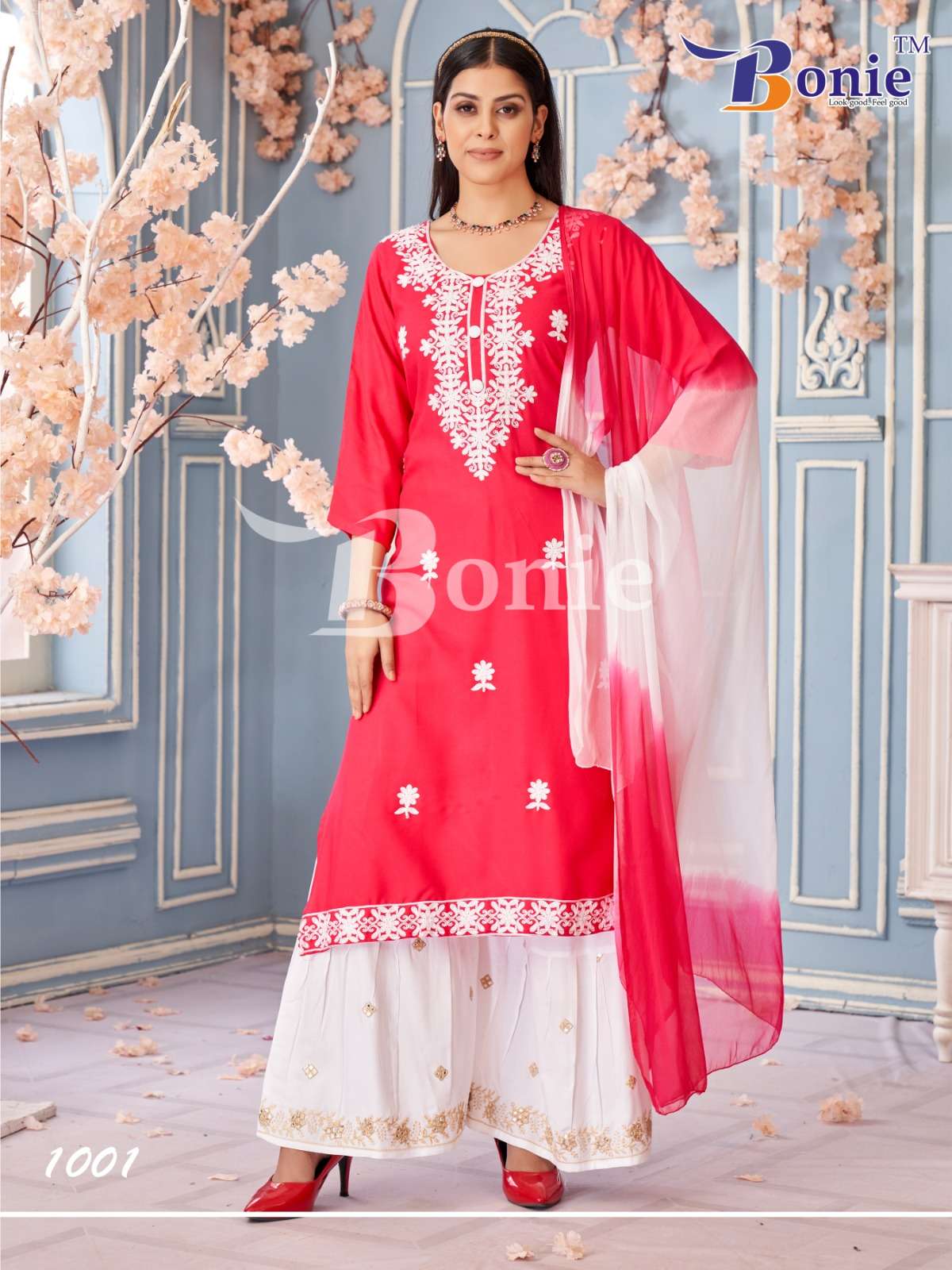VAMIKA VOL-1 BY BONIE IN RAYON FABRIC WITH EMBROIDERY WORK IN TOP AND BOTTOM