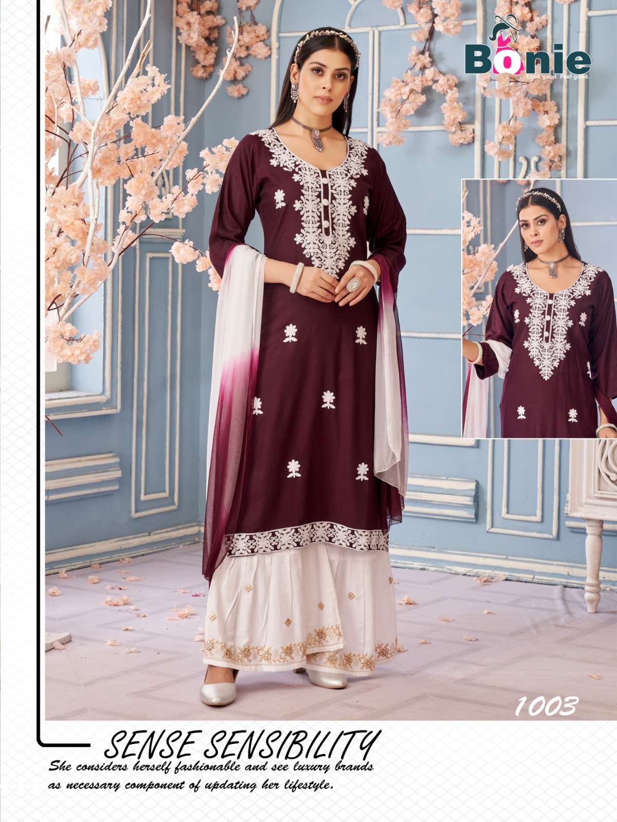 VAMIKA VOL-1 BY BONIE IN RAYON FABRIC WITH EMBROIDERY WORK IN TOP AND BOTTOM