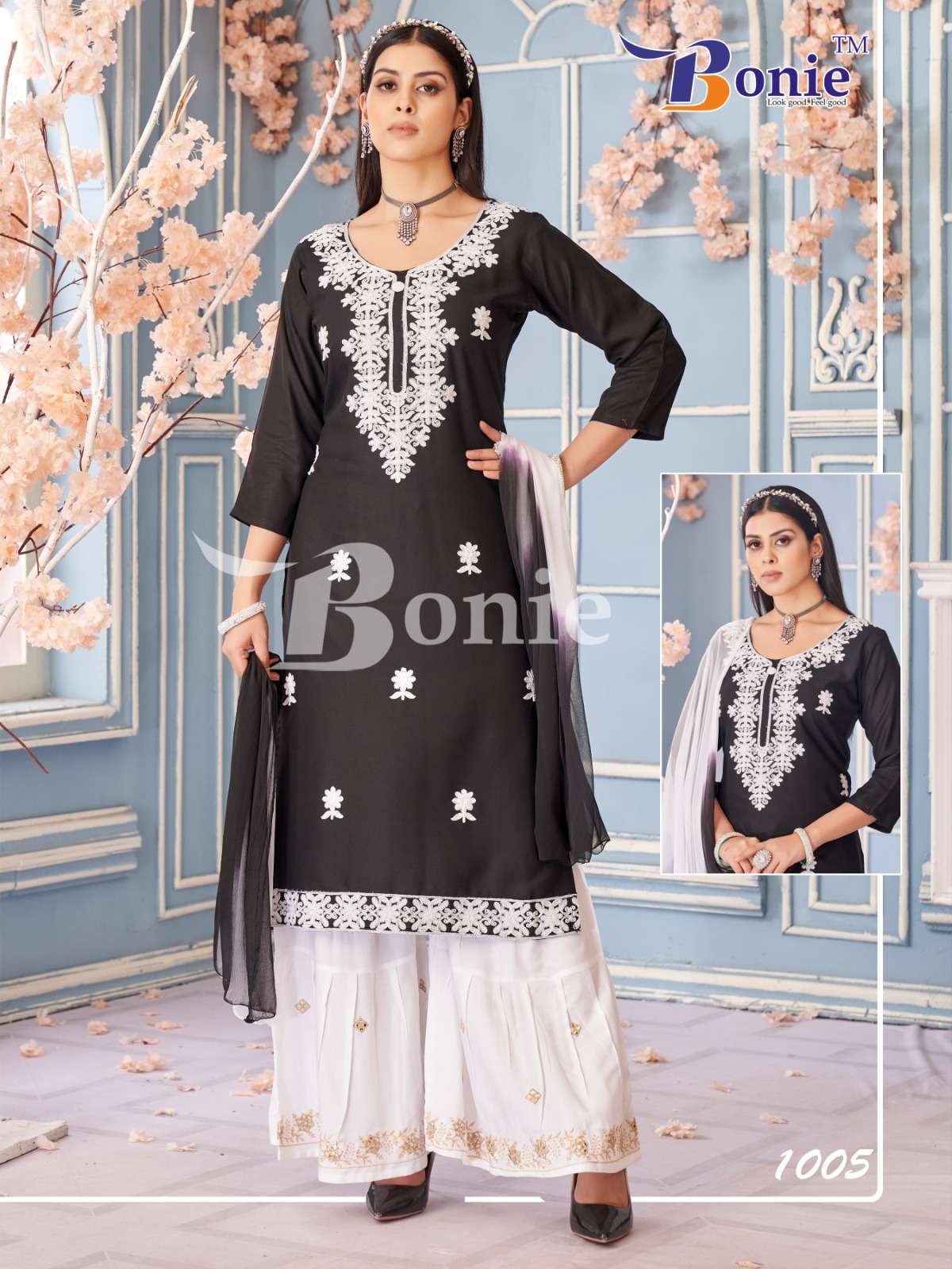 VAMIKA VOL-1 BY BONIE IN RAYON FABRIC WITH EMBROIDERY WORK IN TOP AND BOTTOM