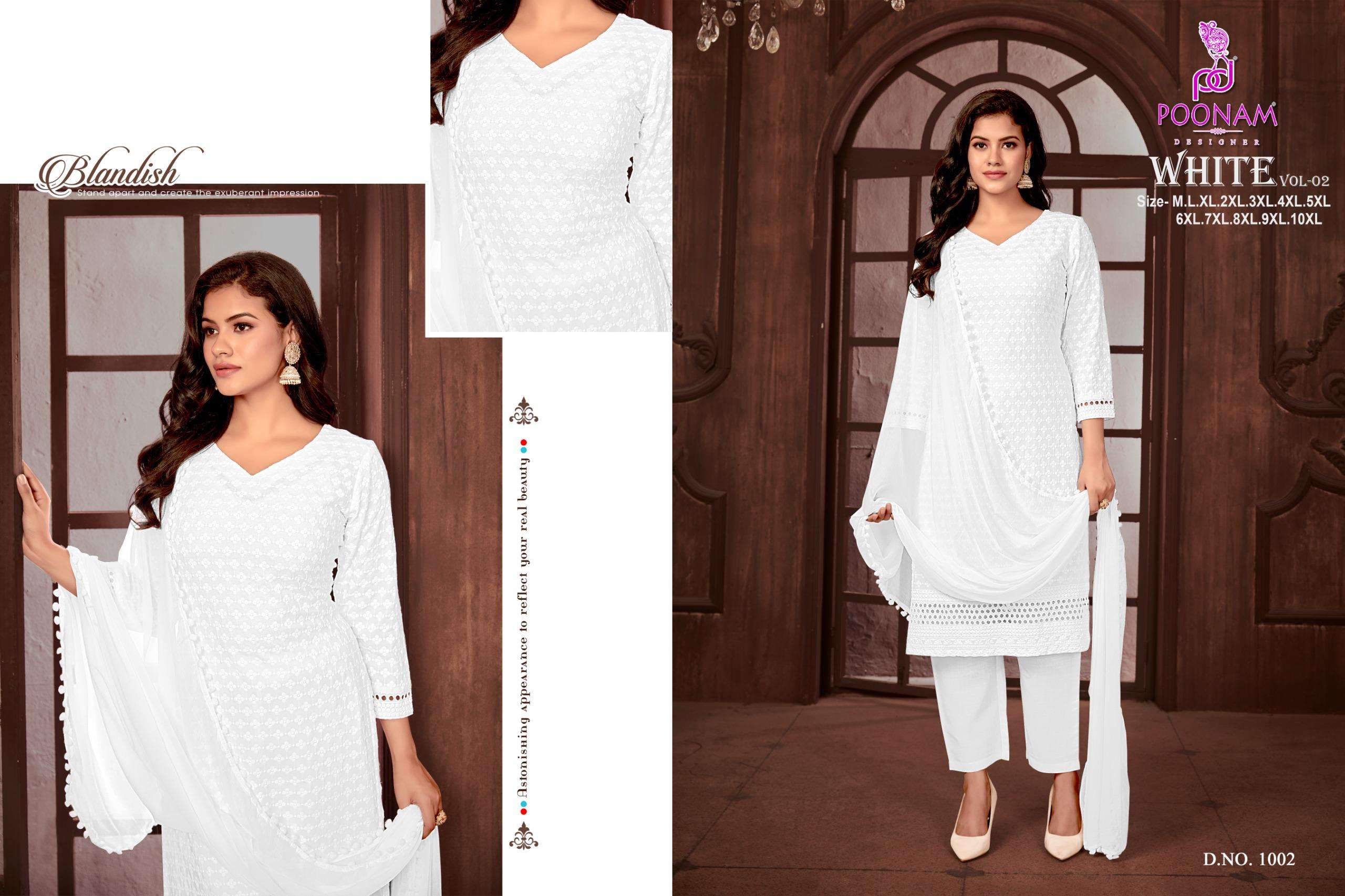 WHITE VOL-2 BY POONAM DESIGNER IN PURA RAYON WITH FULL CHIKAN WORK