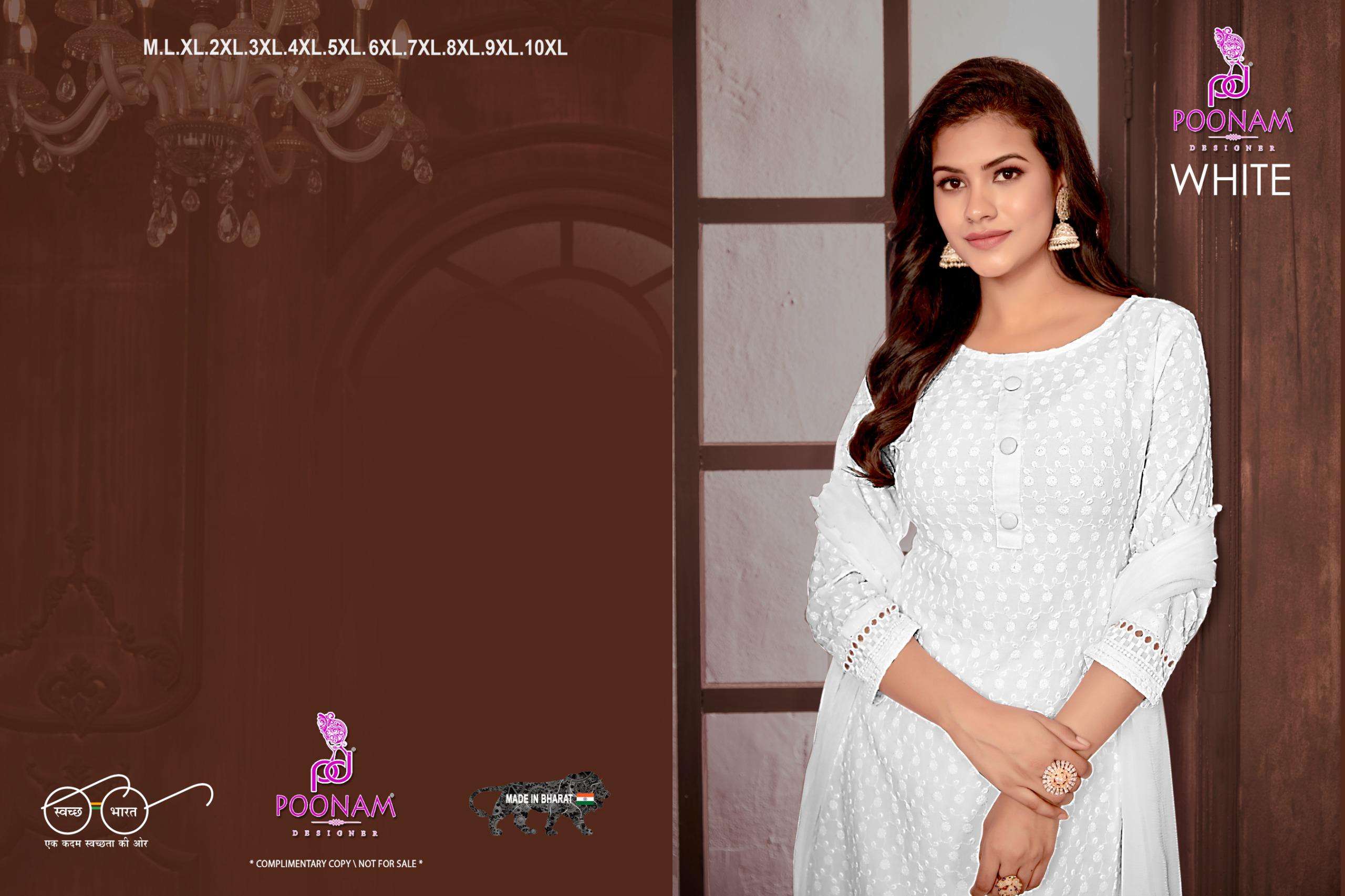 WHITE VOL-2 BY POONAM DESIGNER IN PURA RAYON WITH FULL CHIKAN WORK