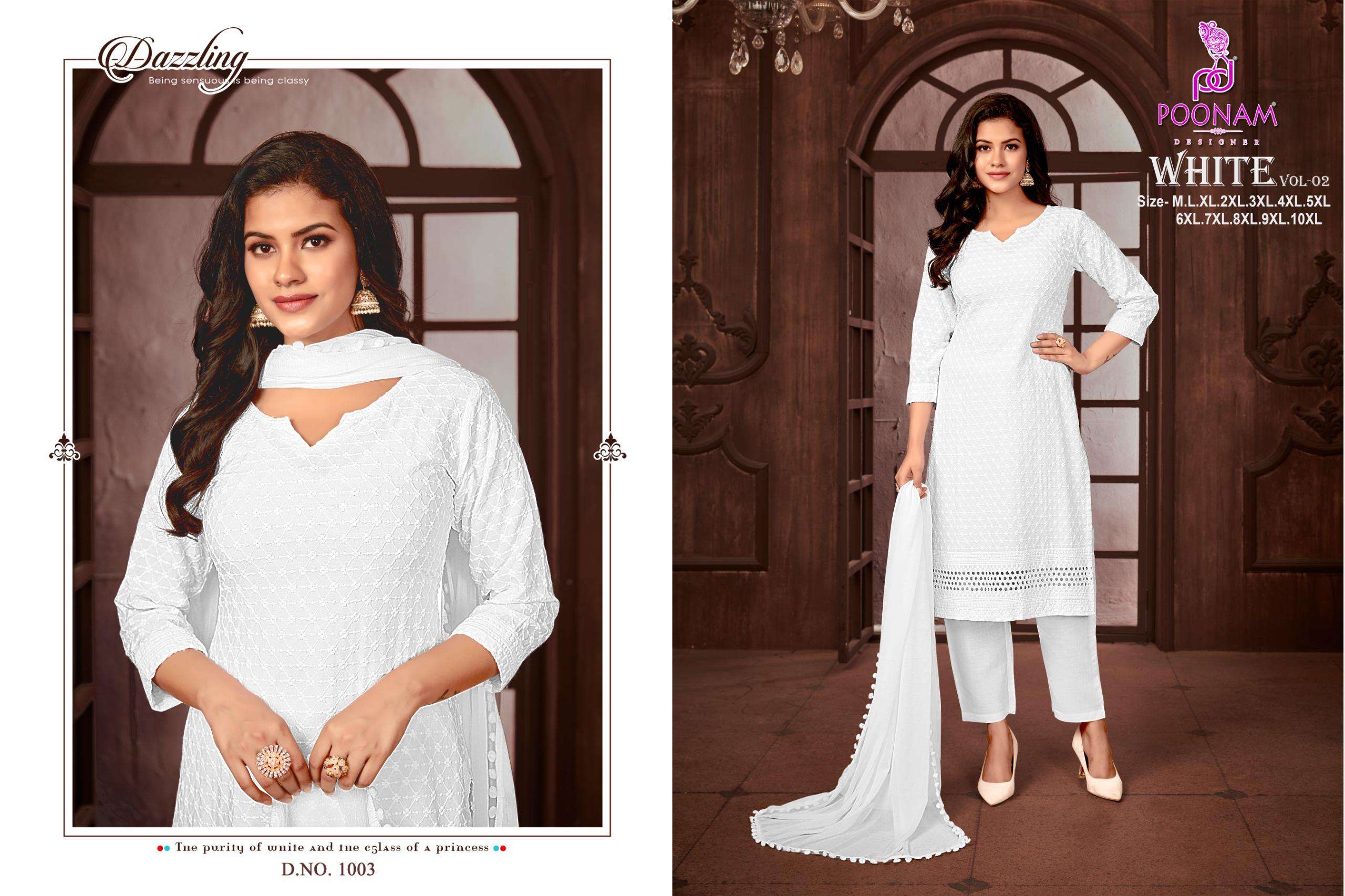 WHITE VOL-2 BY POONAM DESIGNER IN PURA RAYON WITH FULL CHIKAN WORK