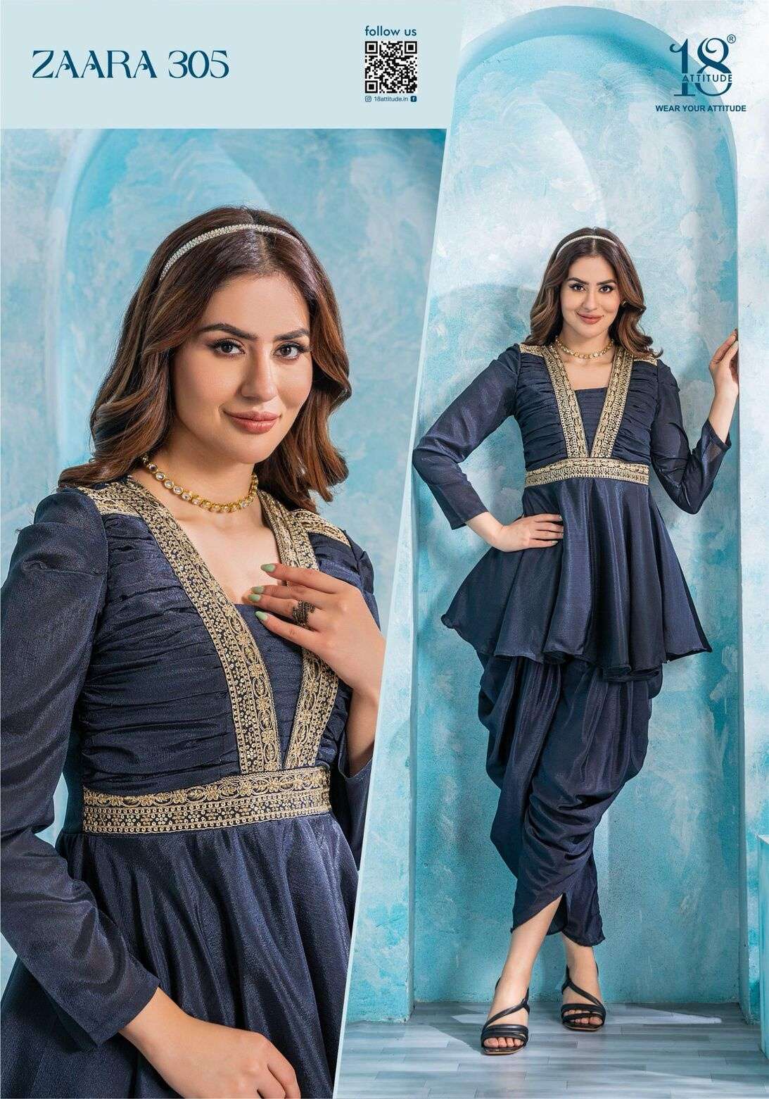 ZAARA VOL-03 BY 18 ATTITUDE IN PURE CHINNON WITH LINING 2 PIECE CORDS