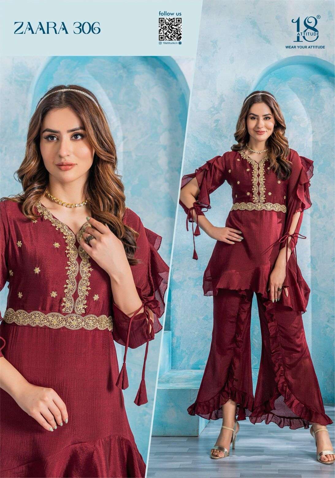 ZAARA VOL-03 BY 18 ATTITUDE IN PURE CHINNON WITH LINING 2 PIECE CORDS