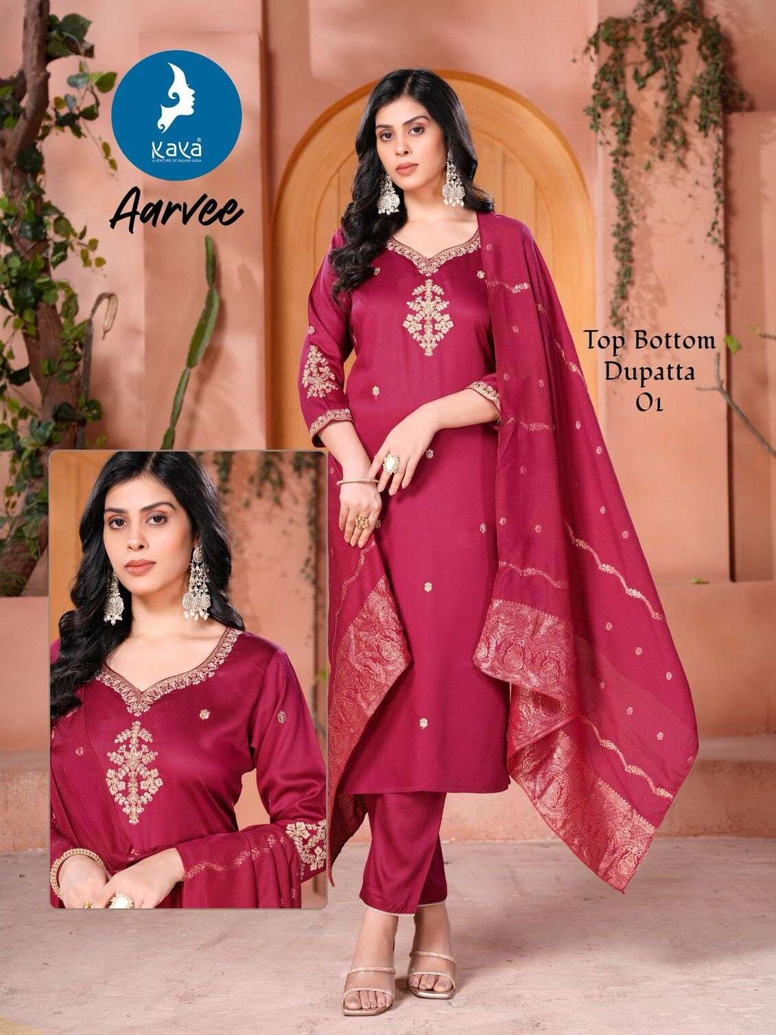 AARVEE BY KAYA KURTI IN GAJI SILK 3 PIECE CONCEPT WITH STRAIGHT CUT AND FANCY CHANDERI DUPATTA 