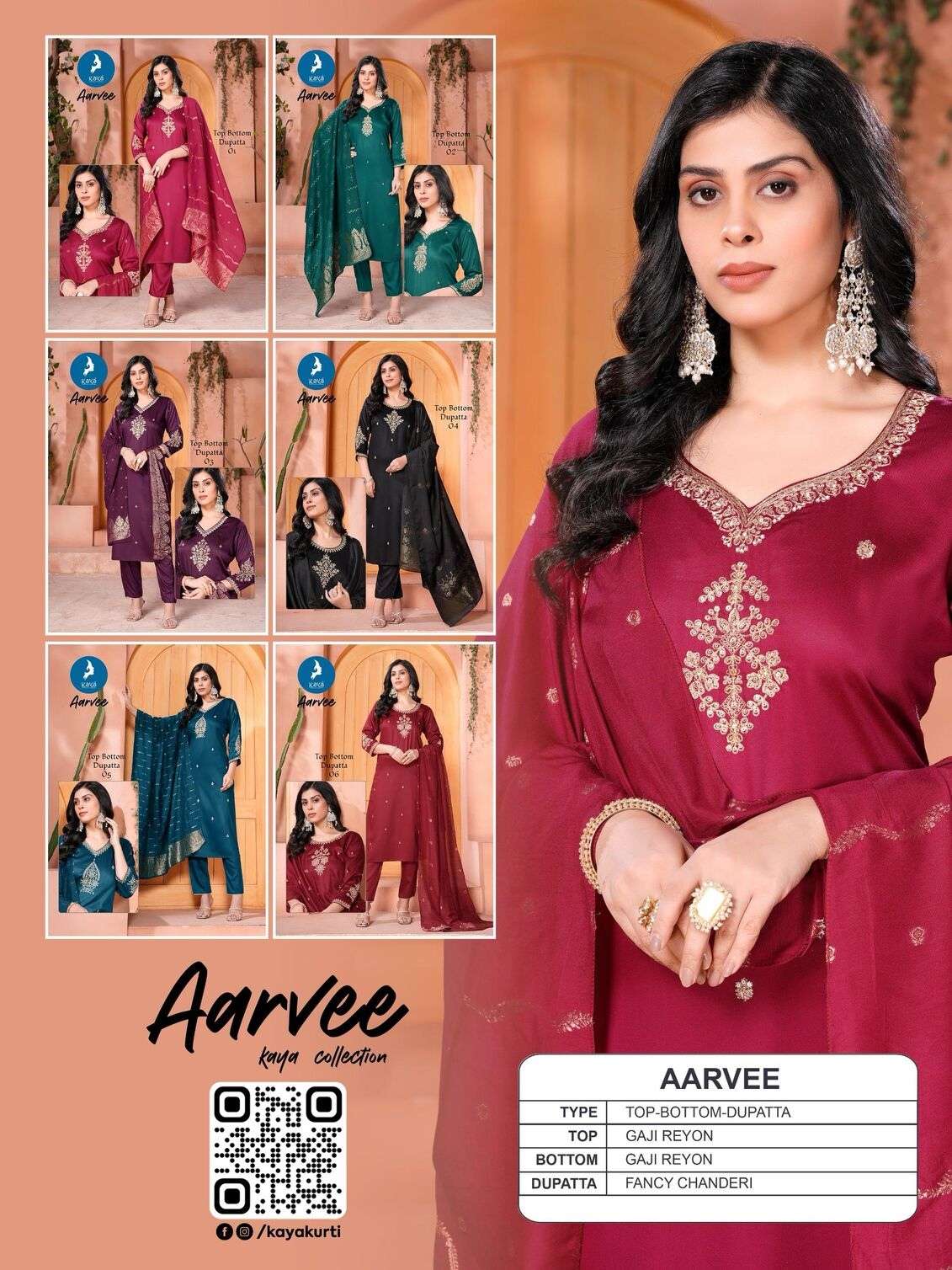 AARVEE BY KAYA KURTI IN GAJI SILK 3 PIECE CONCEPT WITH STRAIGHT CUT AND FANCY CHANDERI DUPATTA 