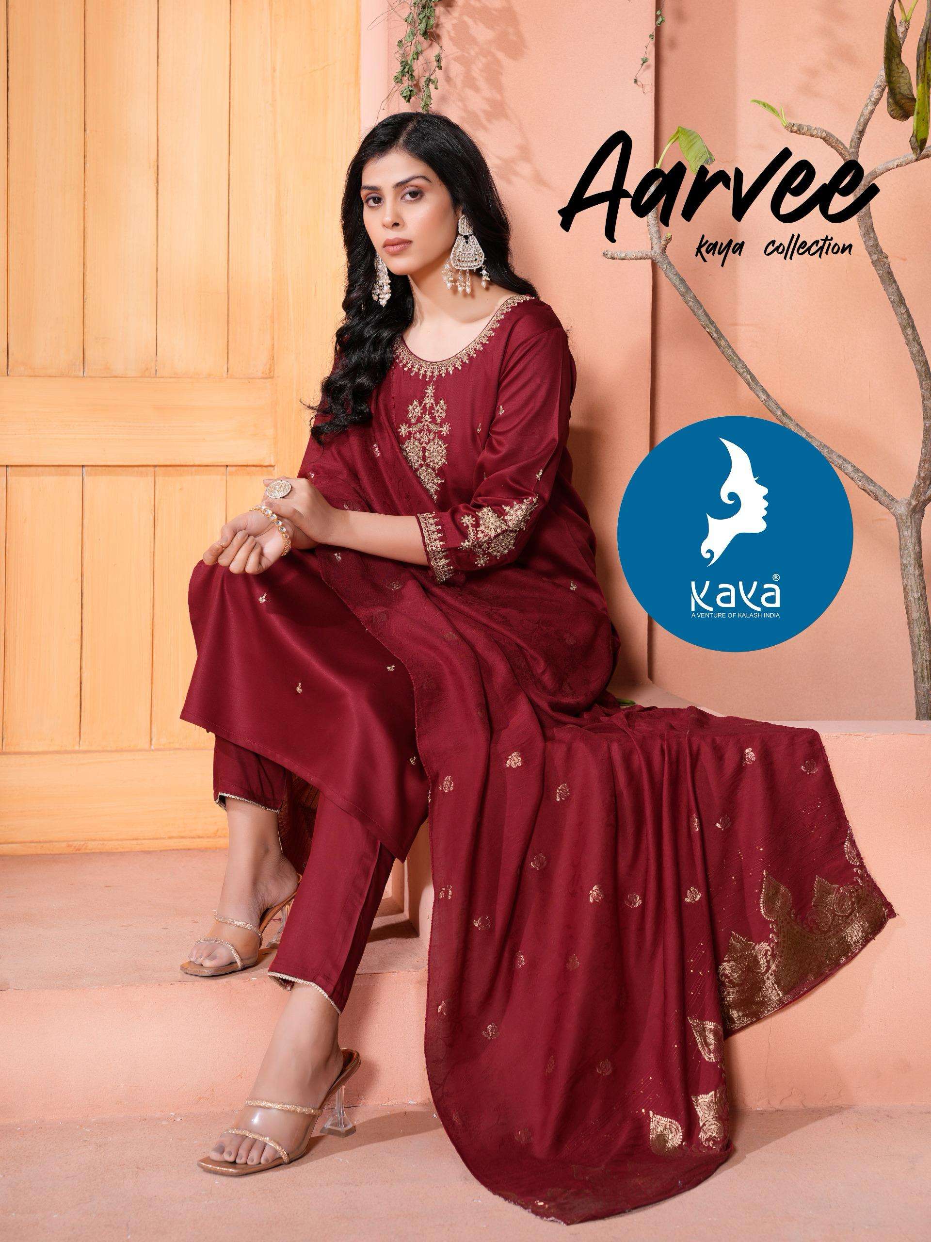 AARVEE BY KAYA KURTI IN GAJI SILK 3 PIECE CONCEPT WITH STRAIGHT CUT AND FANCY CHANDERI DUPATTA 