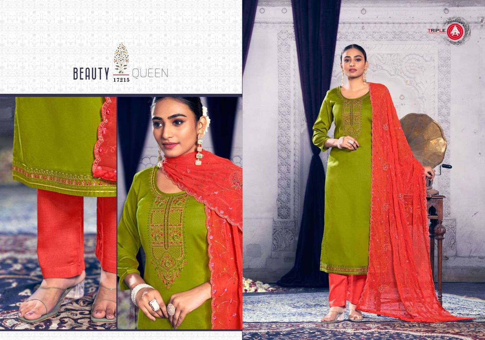APARNA BY TRIPLE IN JAM COTTON WITH HEAVY WORK AND NAZNEEN SIMMER DUPATTA