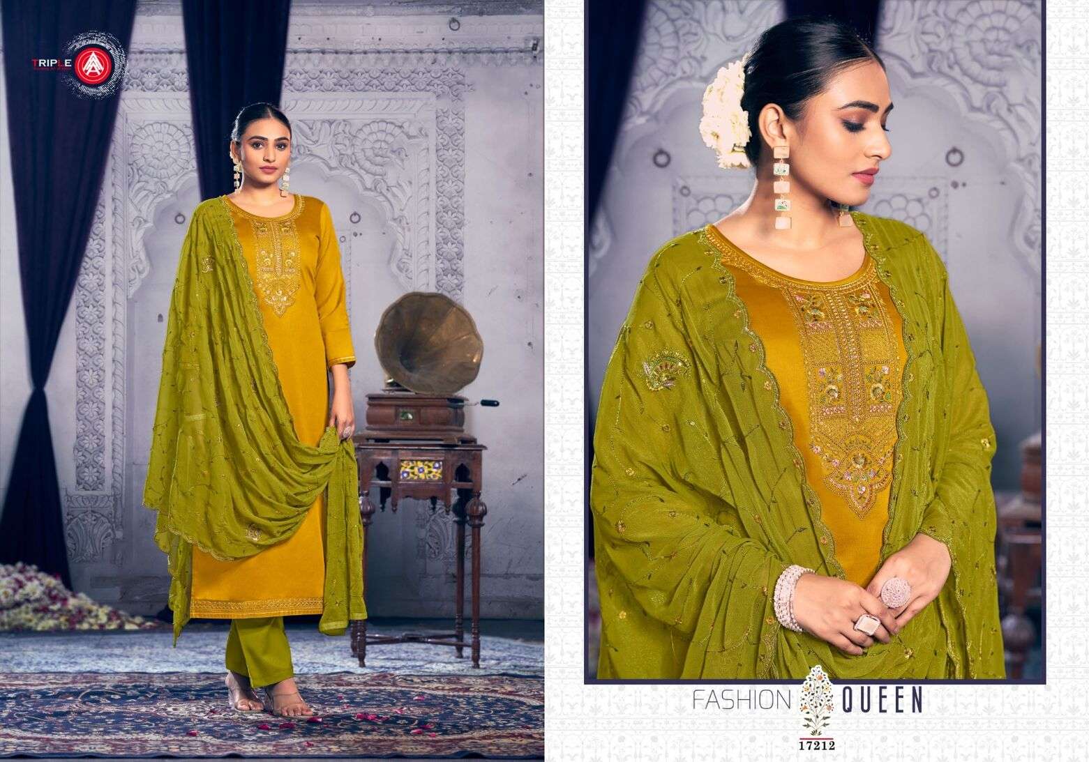 APARNA BY TRIPLE IN JAM COTTON WITH HEAVY WORK AND NAZNEEN SIMMER DUPATTA