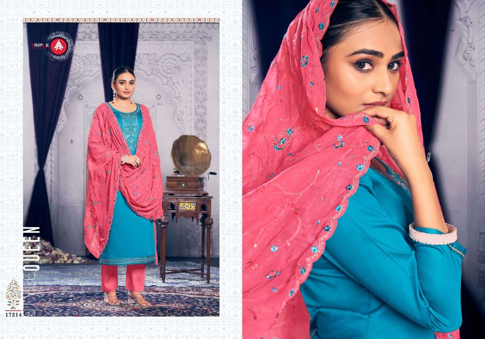 APARNA BY TRIPLE IN JAM COTTON WITH HEAVY WORK AND NAZNEEN SIMMER DUPATTA