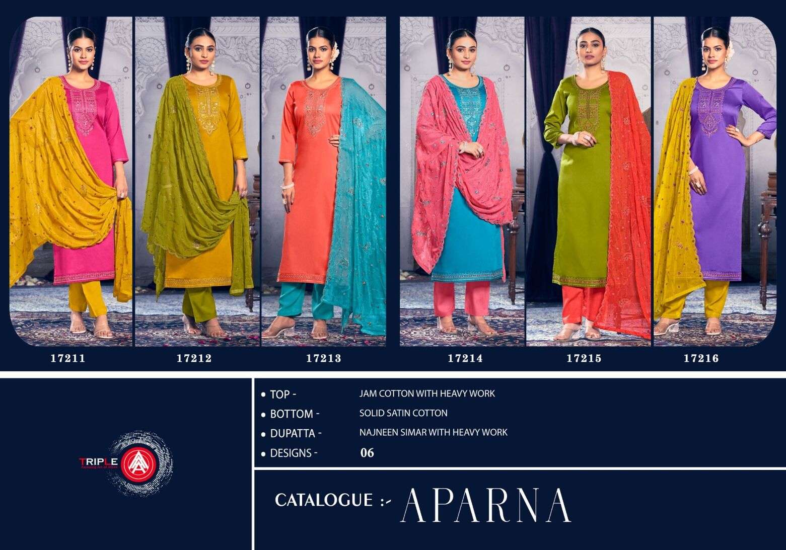 APARNA BY TRIPLE IN JAM COTTON WITH HEAVY WORK AND NAZNEEN SIMMER DUPATTA