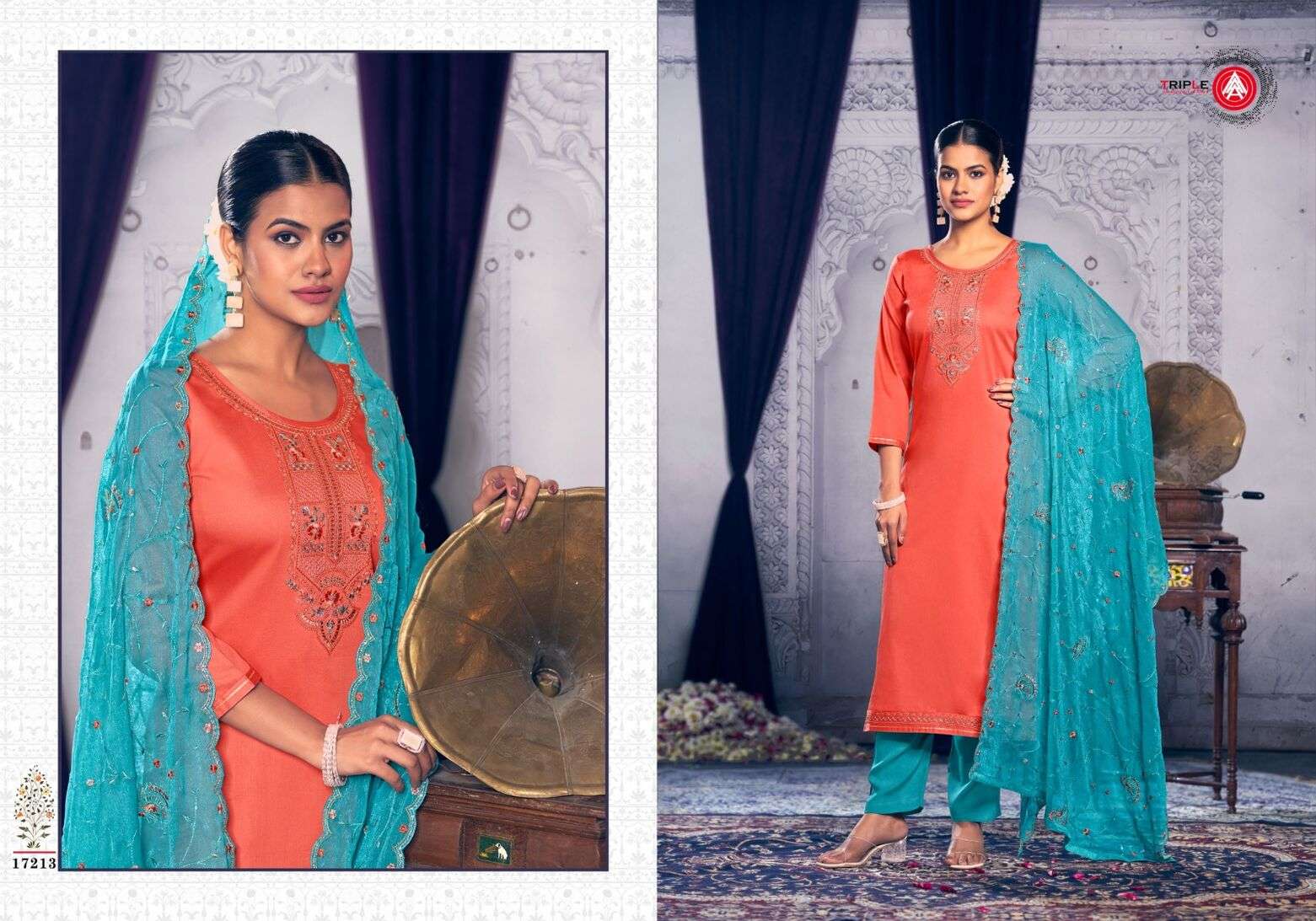 APARNA BY TRIPLE IN JAM COTTON WITH HEAVY WORK AND NAZNEEN SIMMER DUPATTA