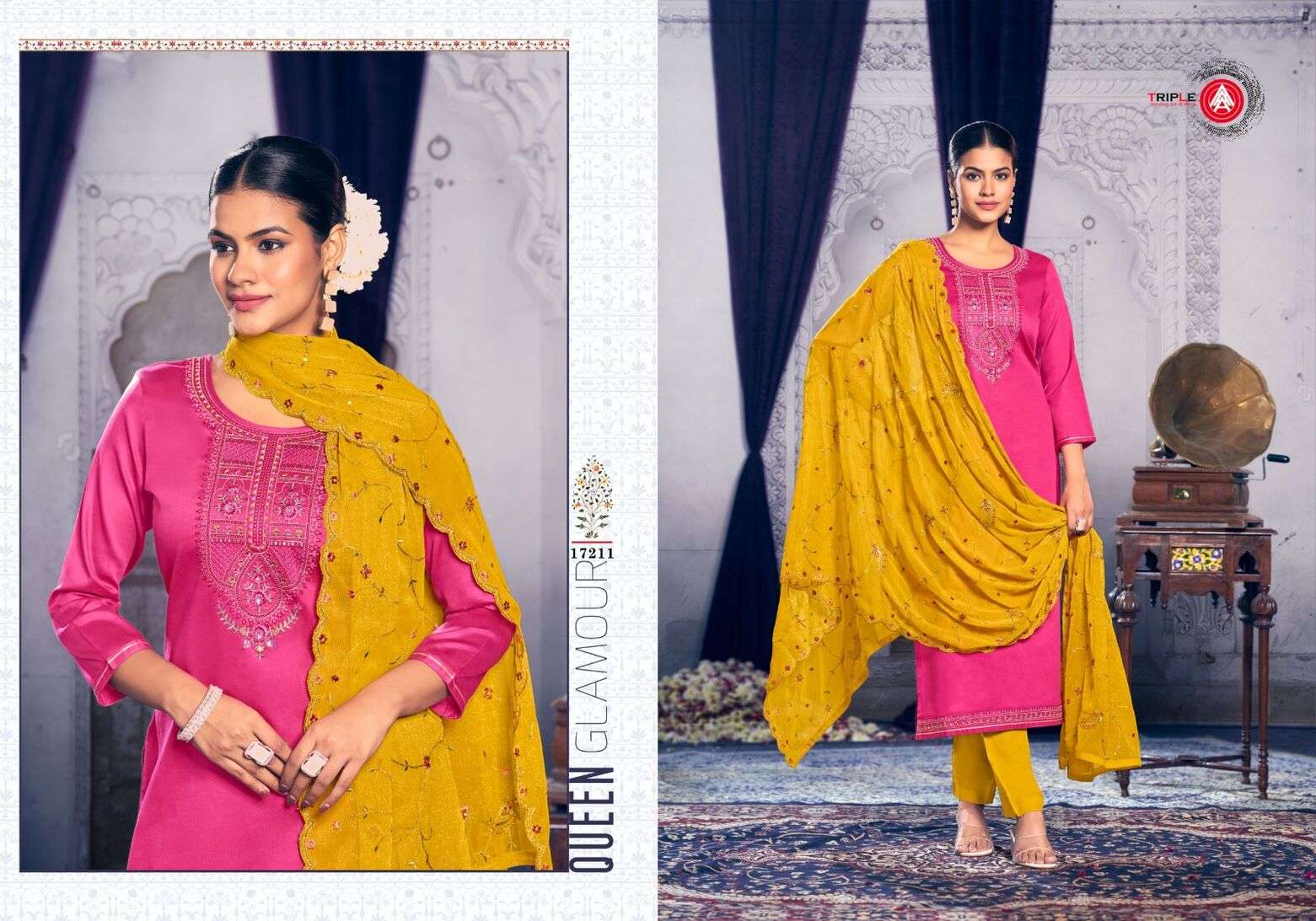 APARNA BY TRIPLE IN JAM COTTON WITH HEAVY WORK AND NAZNEEN SIMMER DUPATTA