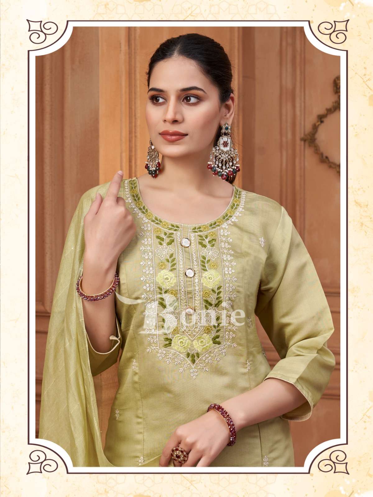 CHAVI VOL-7 BY BONIE BRAND KURTI PANT DUPATTA IN ROMAN SILK WITH EMBROIDERY WORK