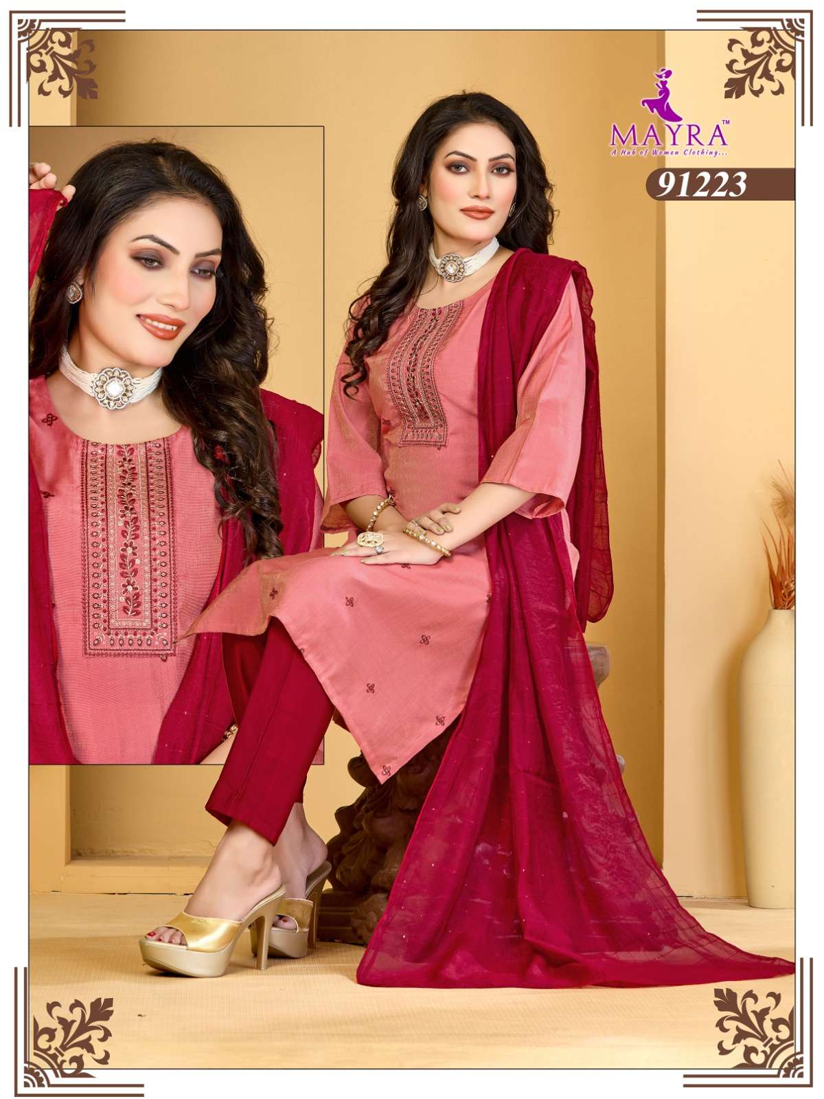 COCKTAIL BY MAYRA FASHION IN VERTICAN SIMMER WITH SEQUENCE EMBROIDERY WORK