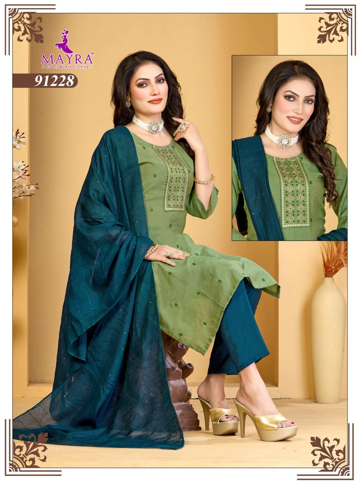 COCKTAIL BY MAYRA FASHION IN VERTICAN SIMMER WITH SEQUENCE EMBROIDERY WORK