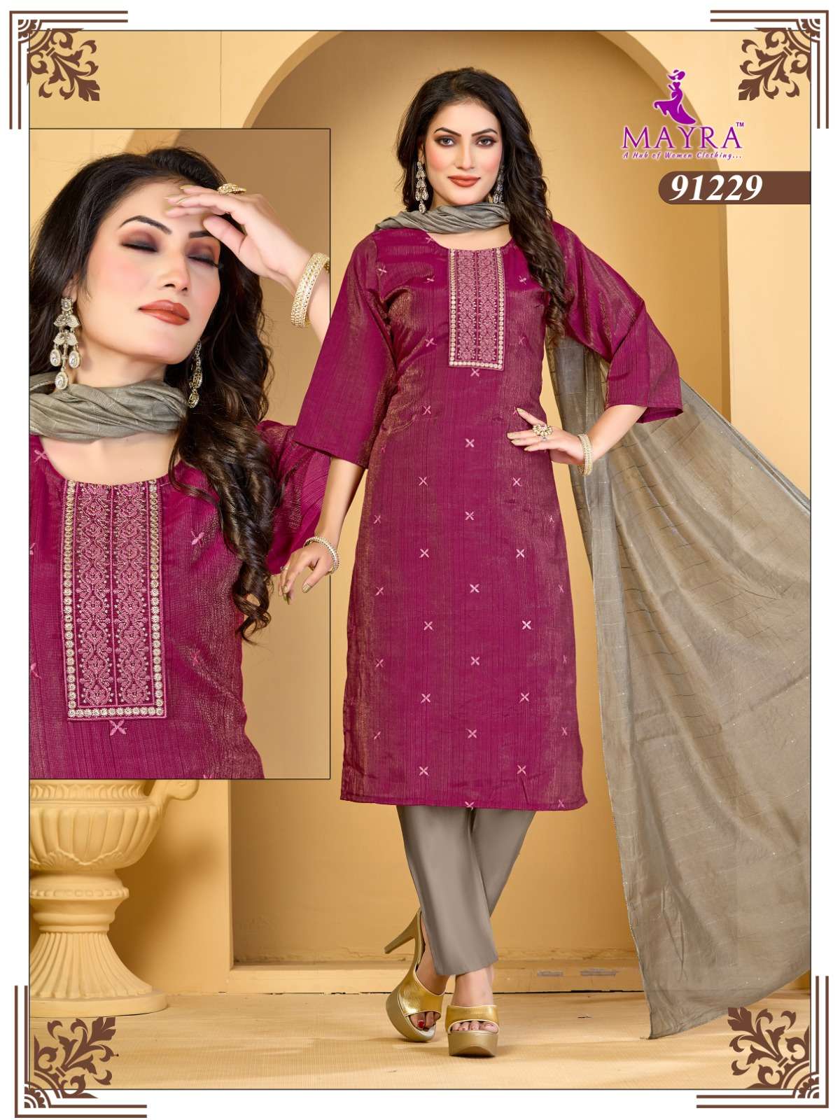 COCKTAIL BY MAYRA FASHION IN VERTICAN SIMMER WITH SEQUENCE EMBROIDERY WORK