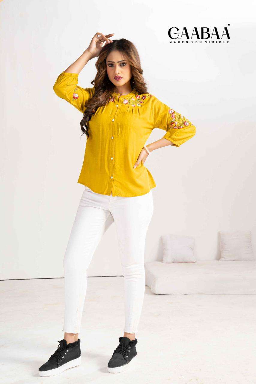 D.NO.905 BY GAABAA IN HEAVY RAYON REGULAR WEAR TOP WITH EMBROIDERY