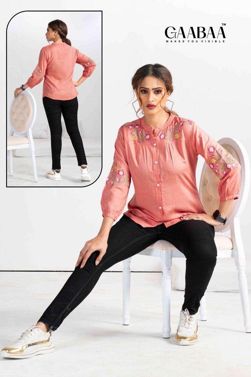 D.NO.905 BY GAABAA IN HEAVY RAYON REGULAR WEAR TOP WITH EMBROIDERY