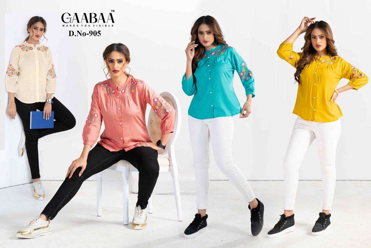D.NO.905 BY GAABAA IN HEAVY RAYON REGULAR WEAR TOP WITH EMBROIDERY