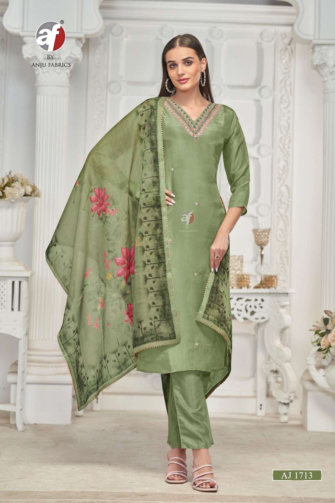 D.NO:- AJ 1713 BY ANJU FABRICS IN PURE TISSUE SHIMMER WITH HEAVY HANDWORK 