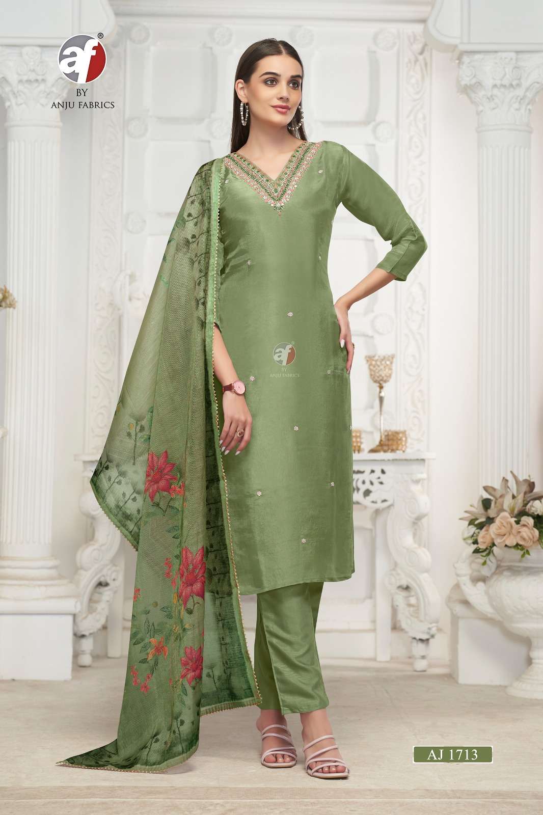 D.NO:- AJ 1713 BY ANJU FABRICS IN PURE TISSUE SHIMMER WITH HEAVY HANDWORK 