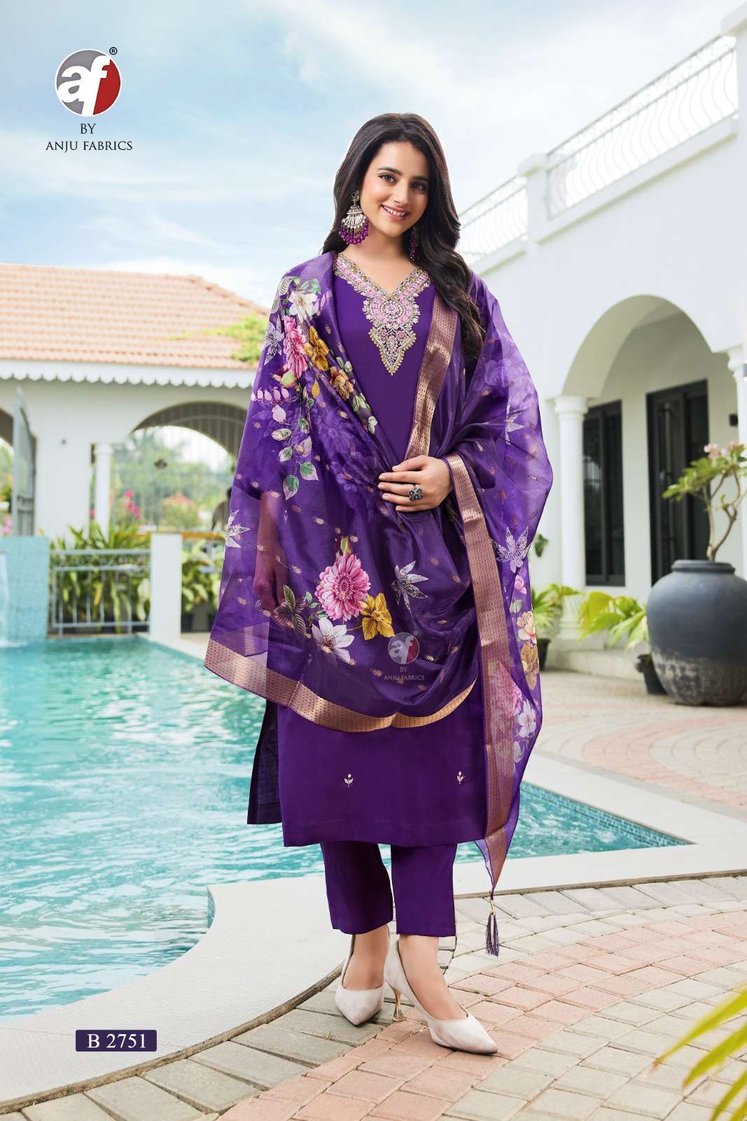 D.NO:- B 2751 BY ANJU FABRICH IN MODAL SILK WITH PURE ORGANZA JACQUARD DUPATTA