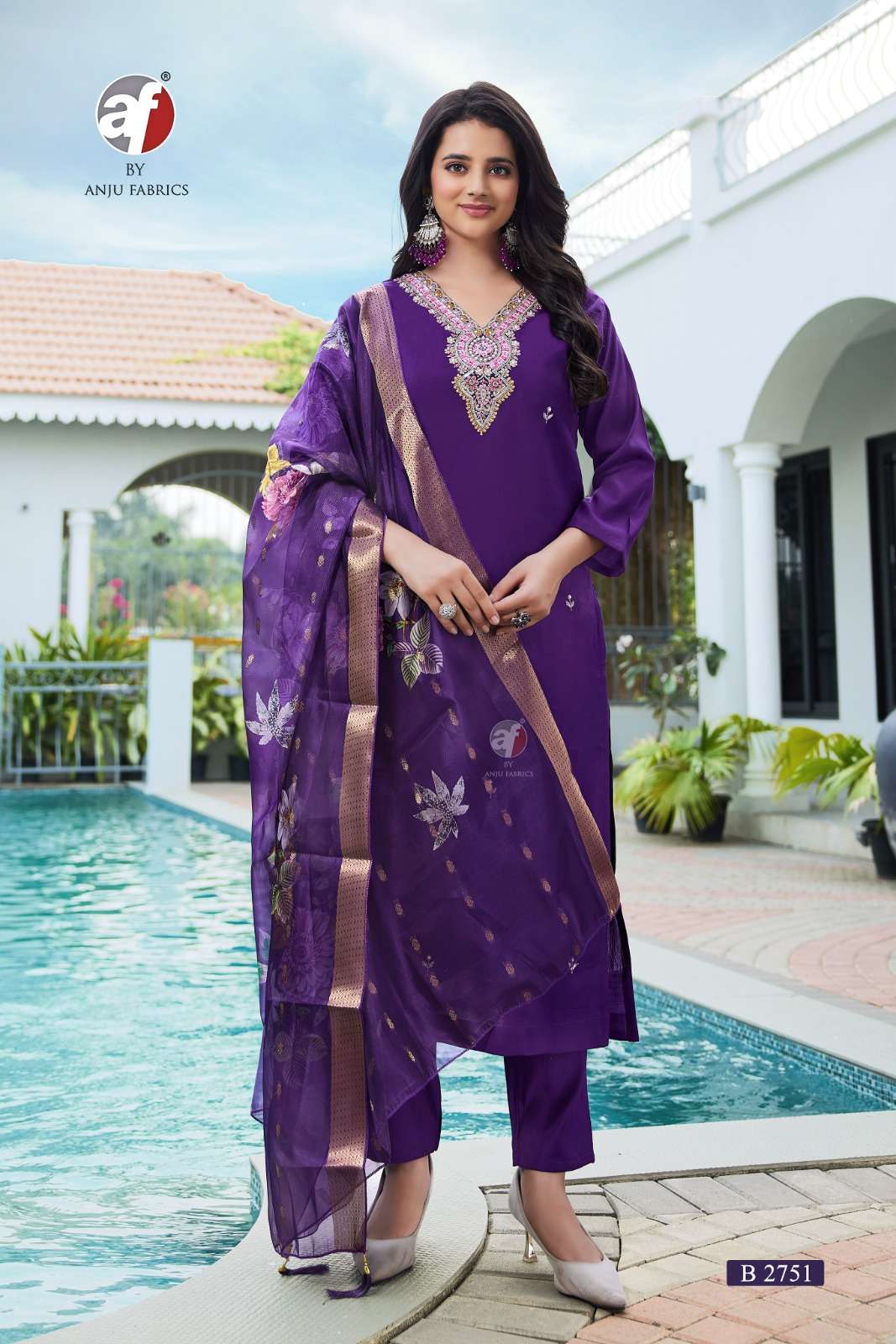 D.NO:- B 2751 BY ANJU FABRICH IN MODAL SILK WITH PURE ORGANZA JACQUARD DUPATTA