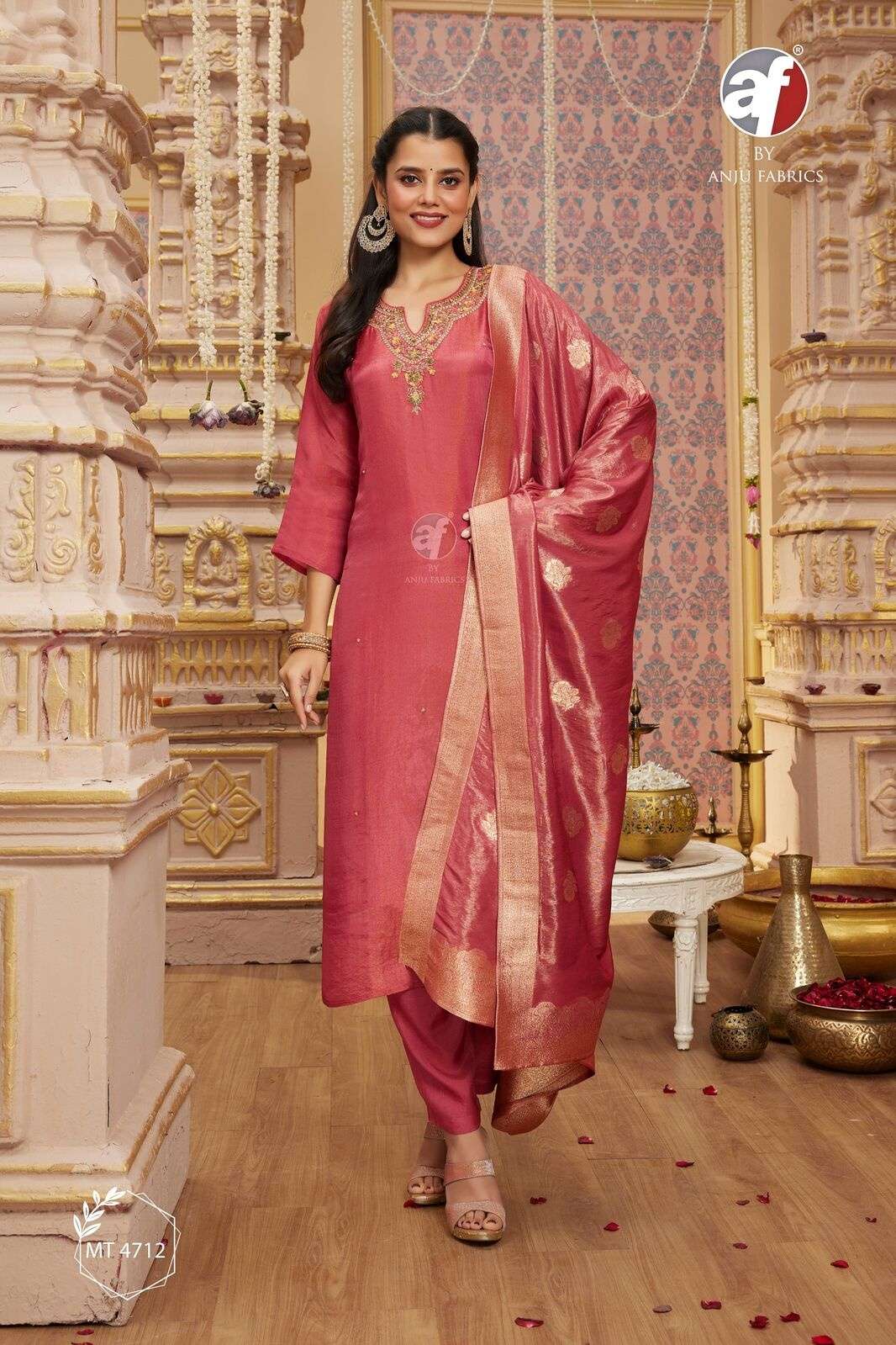 D.NO:- MT 4712 BY ANJU FABRICS IN PURE TISSUE SHIMMER WITH JACQUARD DUPATTA AND HANDWORK 