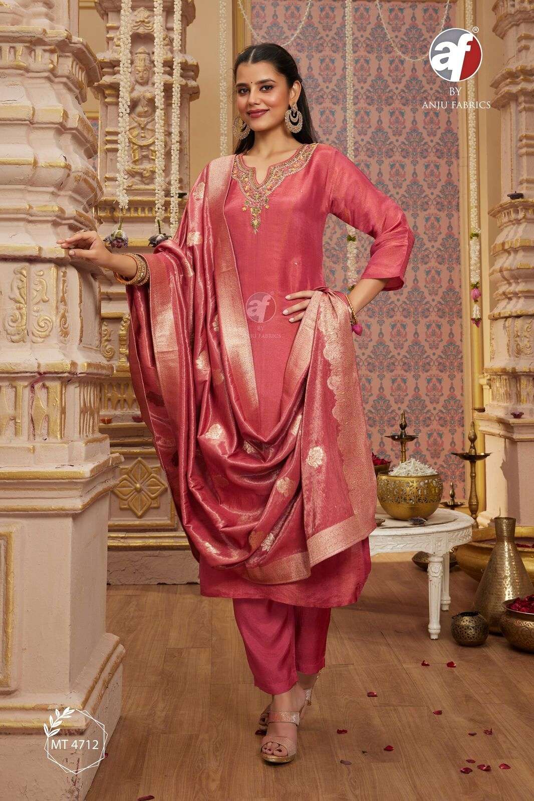 D.NO:- MT 4712 BY ANJU FABRICS IN PURE TISSUE SHIMMER WITH JACQUARD DUPATTA AND HANDWORK 