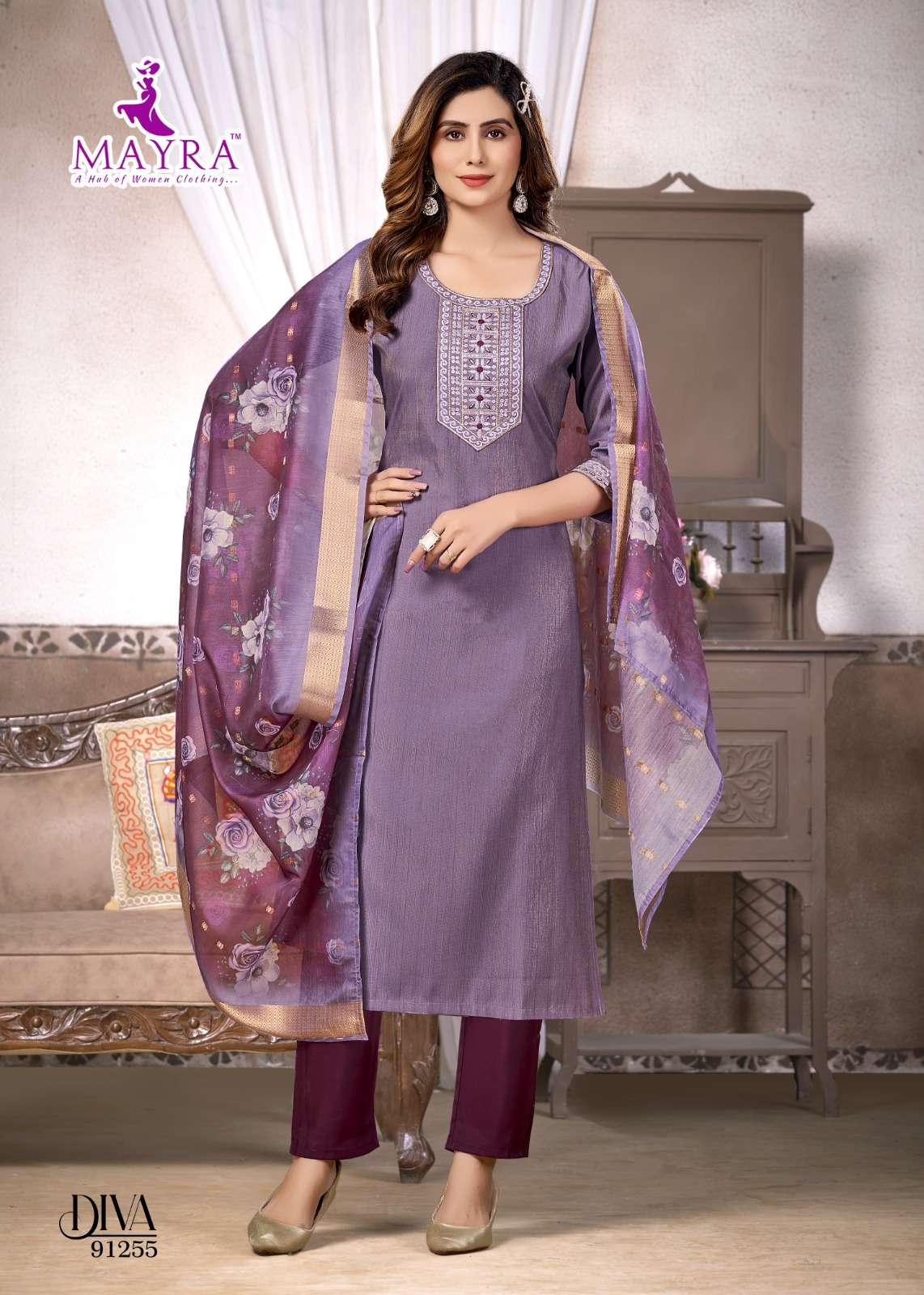 DIVA BY MAYRA FASHION IN VERTICAN SIMMER WITH SEQUENCE EMBROIDERY TIE AND BUTTI WORK