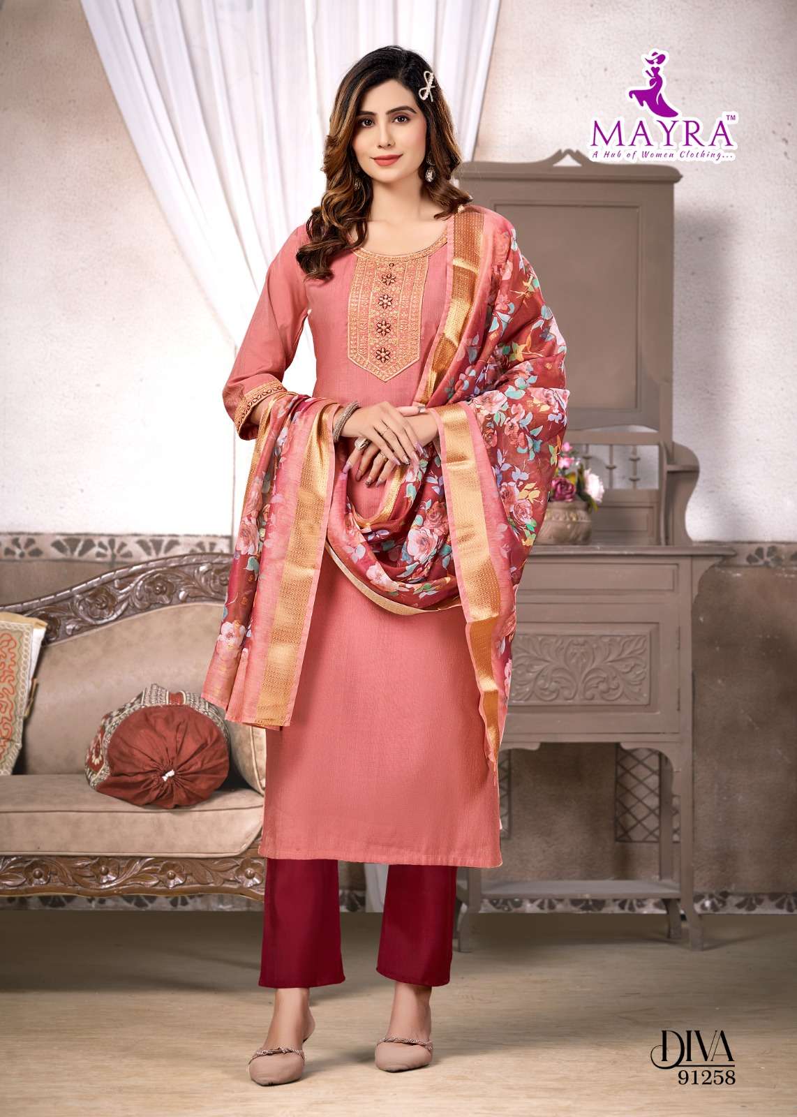 DIVA BY MAYRA FASHION IN VERTICAN SIMMER WITH SEQUENCE EMBROIDERY TIE AND BUTTI WORK