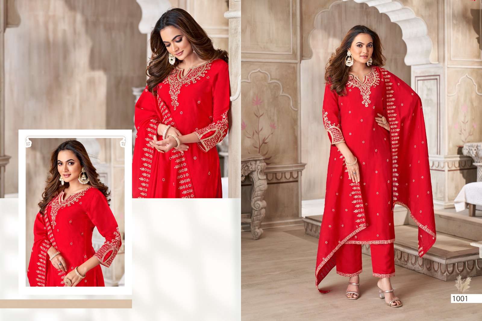 FANTASY BY KF FASHION KURTI PENT DUPATTA SET WITH EMBROIDERD