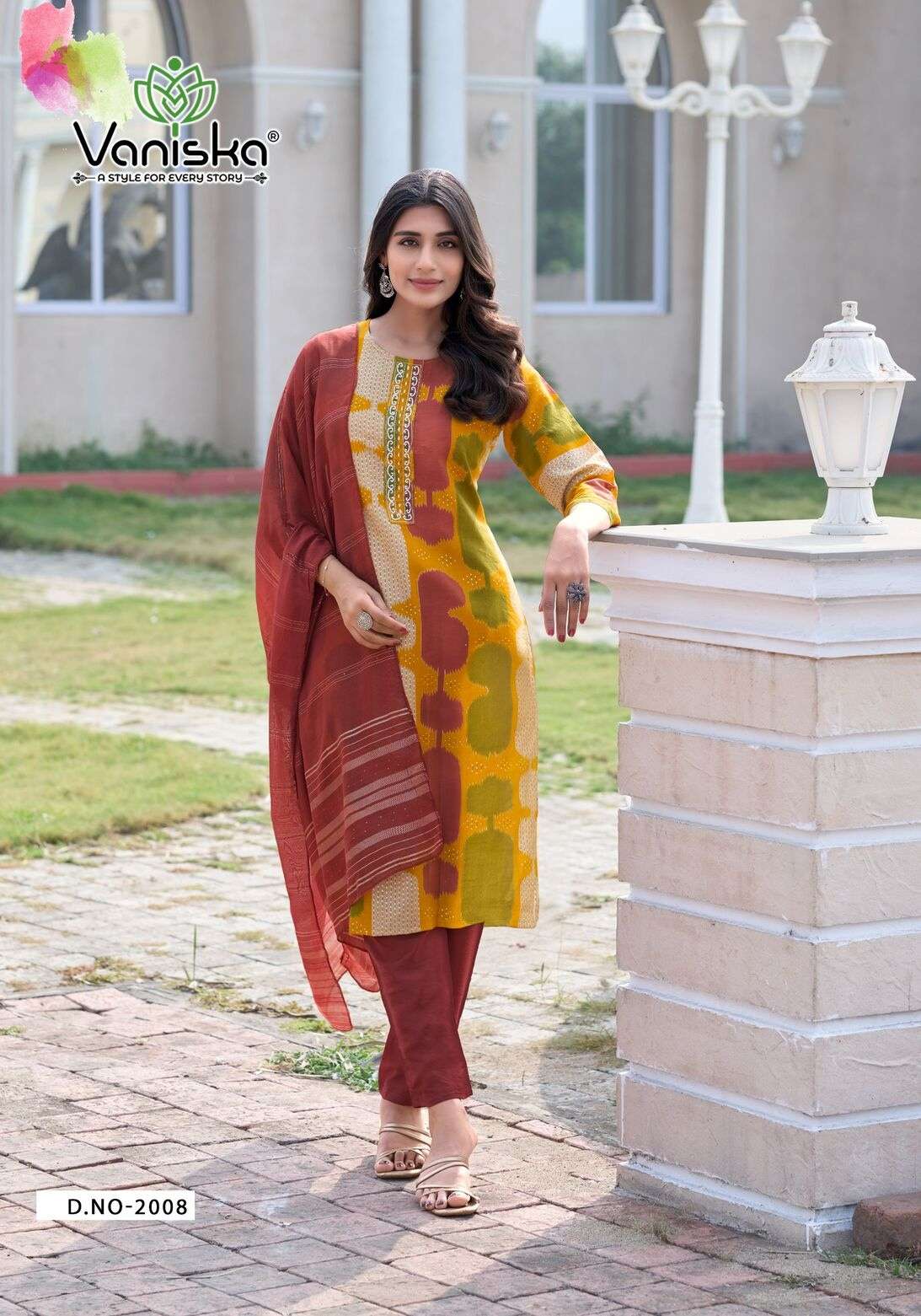 FESTIVAL VOL-2 BY VANSIKA MODAL CHANDERI FANCY KHATI SEQUENCE WORK KURTI PANT WITH  DUPATTA 